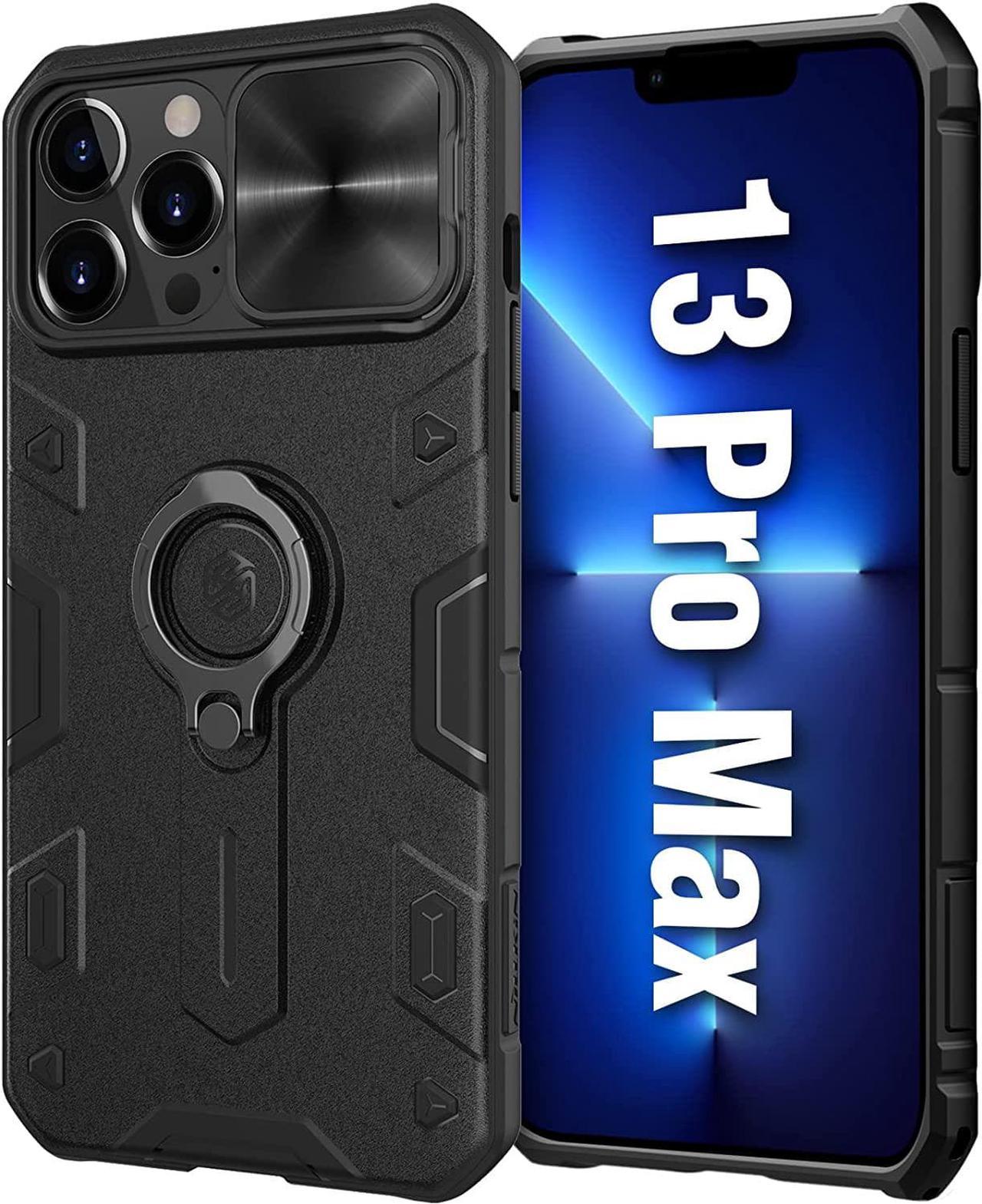 FamShield Armor iPhone 13 Pro Max Case with Camera Cover Protection and Rotation Ring Kickstand, Military Grade Shockproof Bumper Protective Case for iPhone 13 Pro Max 6.7 inch, Black Army Style