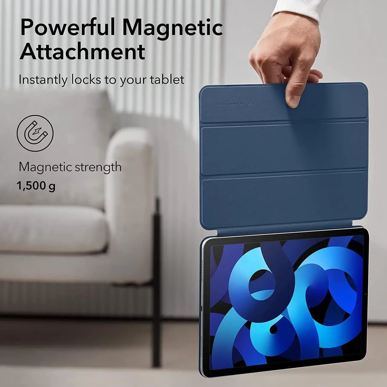 Alt view image 3 of 7 - ESR for iPad Air 5th/4th Generation Case (2022/2020), iPad Pro 11 Case (2018), Convenient Magnetic Attachment, Auto Sleep/Wake, iPad Air 5/4 Case 10.9 Inch, Rebound Magnetic Case, Navy Blue