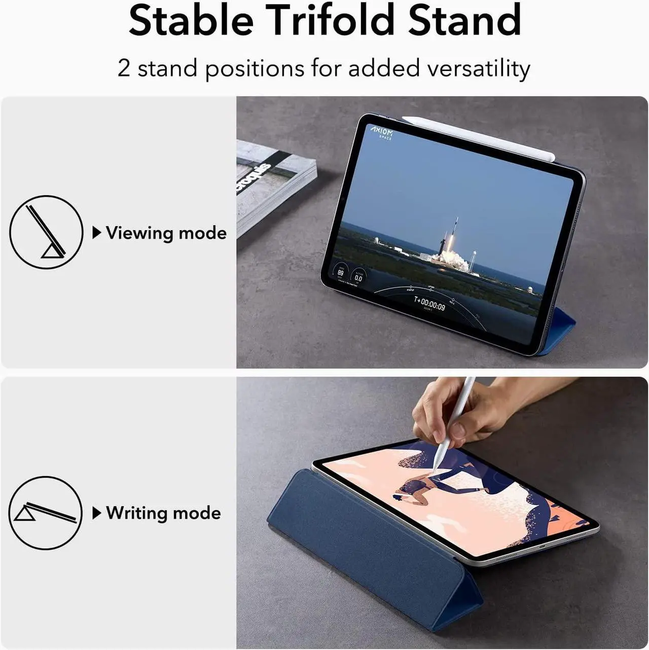 Alt view image 4 of 7 - ESR for iPad Air 5th/4th Generation Case (2022/2020), iPad Pro 11 Case (2018), Convenient Magnetic Attachment, Auto Sleep/Wake, iPad Air 5/4 Case 10.9 Inch, Rebound Magnetic Case, Navy Blue