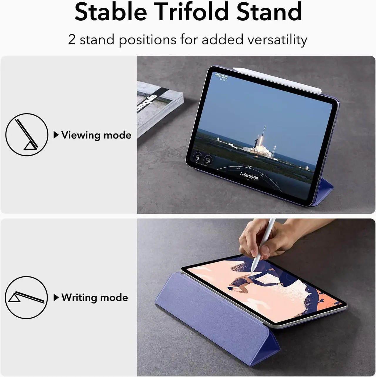 Alt view image 4 of 7 - ESR for iPad Air 5th/4th Generation Case (2022/2020), iPad Pro 11 Case (2018), Convenient Magnetic Attachment, Auto Sleep/Wake, iPad Air 5/4 Case 10.9 Inch, Rebound Magnetic Case, Lavender