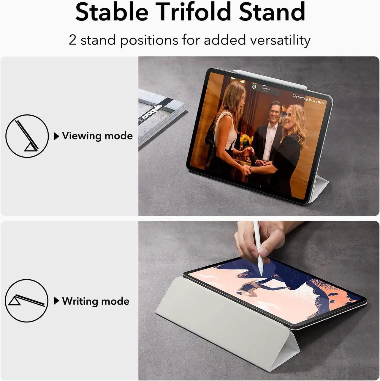 Alt view image 4 of 7 - ESR for iPad Pro 11 Inch Case, iPad 11 Pro Case (2022/2021/2020, 4th/3rd/2nd Generation), Convenient Magnetic Attachment, 2-Way Stand, Full Pencil 2 Support, Rebound Magnetic Case, Brilliant White