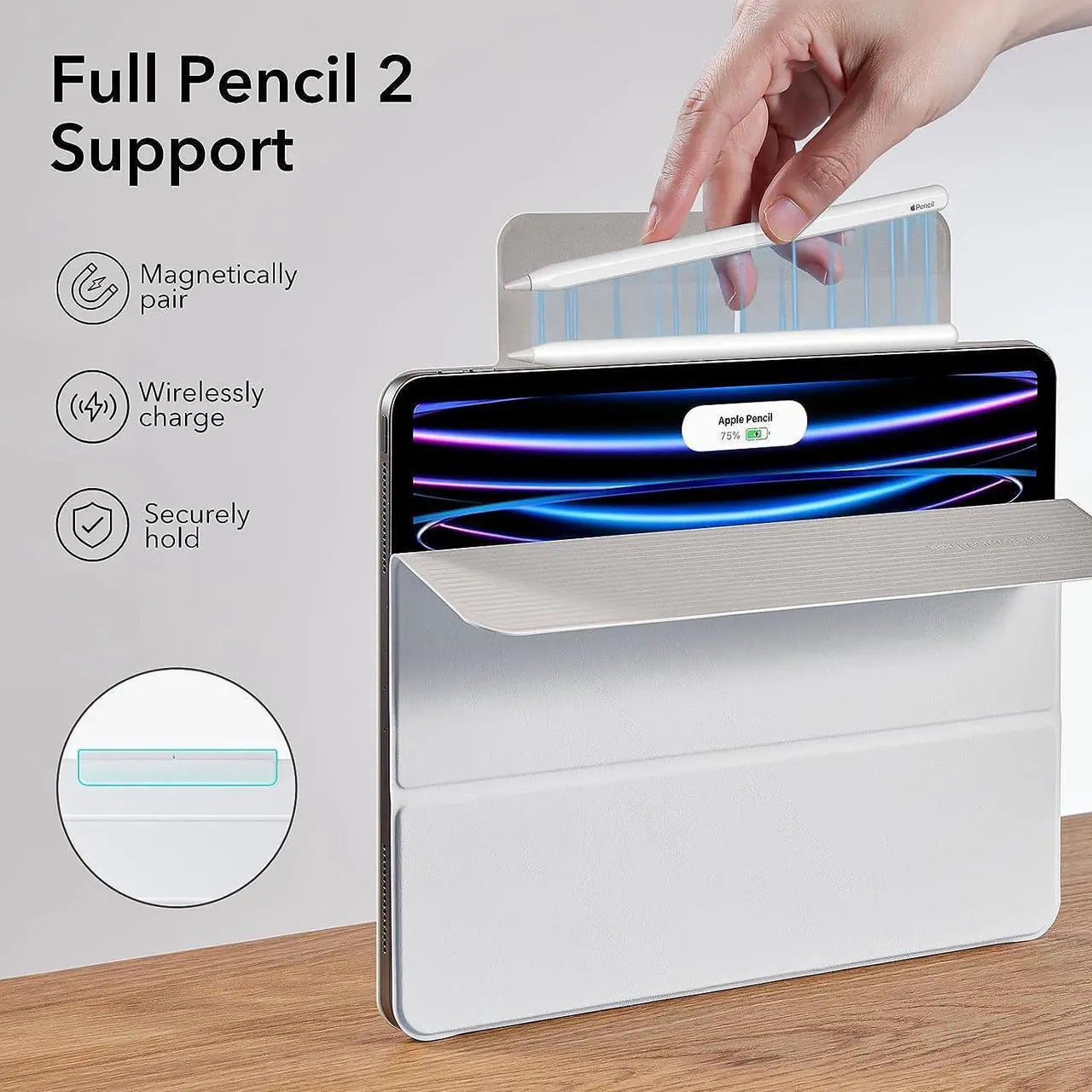 Alt view image 6 of 7 - ESR for iPad Pro 11 Inch Case, iPad 11 Pro Case (2022/2021/2020, 4th/3rd/2nd Generation), Convenient Magnetic Attachment, 2-Way Stand, Full Pencil 2 Support, Rebound Magnetic Case, Brilliant White