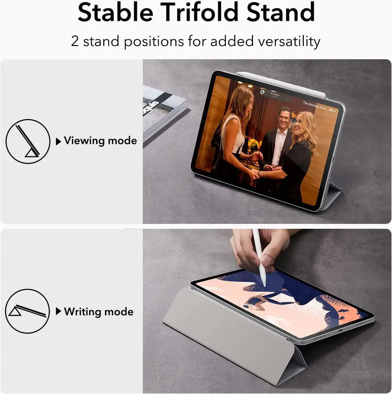 Alt view image 4 of 7 - ESR for iPad Pro 11 Inch Case, iPad 11 Pro Case (2022/2021/2020, 4th/3rd/2nd Generation), Convenient Magnetic Attachment, 2-Way Stand, Full Pencil 2 Support, Rebound Magnetic Case, Grey
