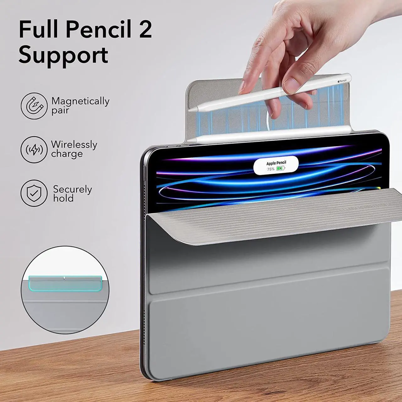 Alt view image 6 of 7 - ESR for iPad Pro 11 Inch Case, iPad 11 Pro Case (2022/2021/2020, 4th/3rd/2nd Generation), Convenient Magnetic Attachment, 2-Way Stand, Full Pencil 2 Support, Rebound Magnetic Case, Grey