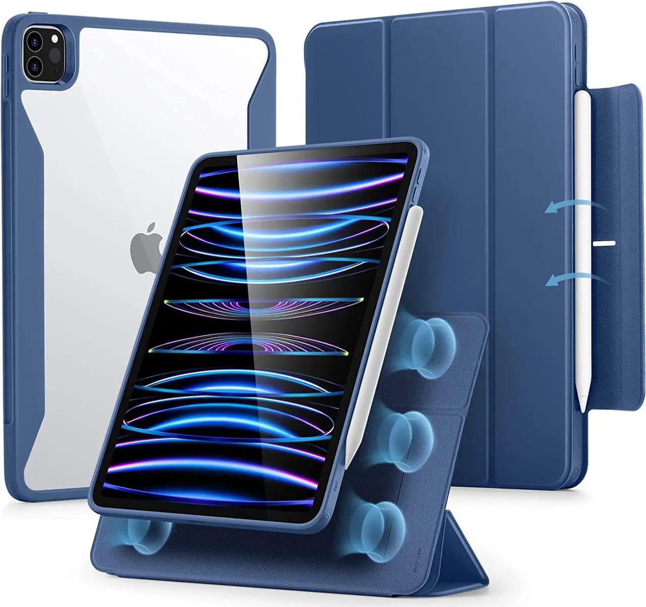 Main image of ESR for iPad Pro 11 Inch Case (2022/2021), iPad Pro 11 Case 4th/3rd Generation with Pencil Holder, Detachable Magnetic Cover, Vertical Stand, Auto Wake/Sleep, Rebound 360 Series, Navy Blue