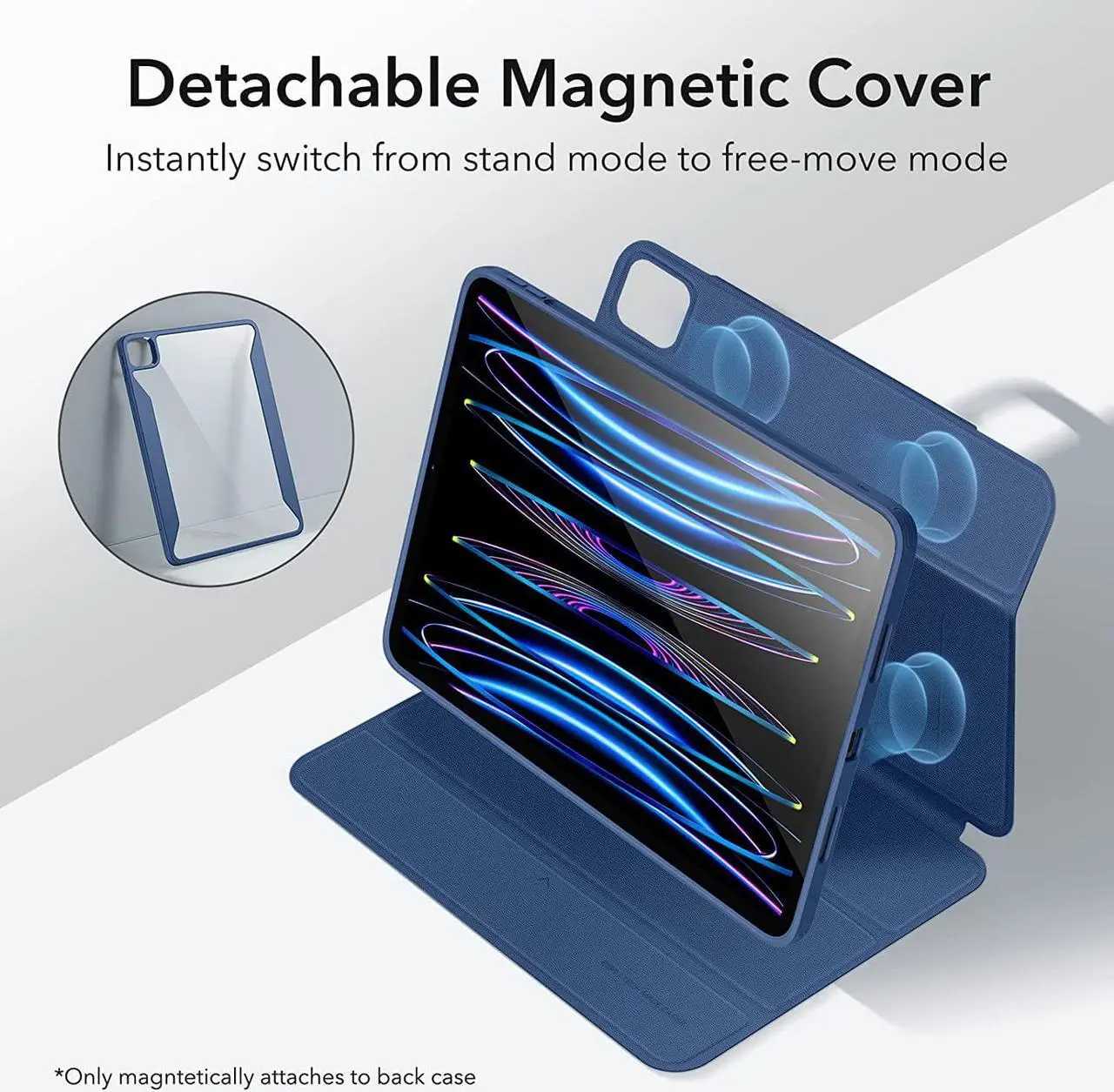 Alt view image 3 of 7 - ESR for iPad Pro 11 Inch Case (2022/2021), iPad Pro 11 Case 4th/3rd Generation with Pencil Holder, Detachable Magnetic Cover, Vertical Stand, Auto Wake/Sleep, Rebound 360 Series, Navy Blue