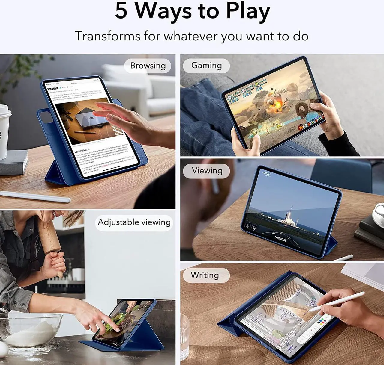Alt view image 7 of 7 - ESR for iPad Pro 11 Inch Case (2022/2021), iPad Pro 11 Case 4th/3rd Generation with Pencil Holder, Detachable Magnetic Cover, Vertical Stand, Auto Wake/Sleep, Rebound 360 Series, Navy Blue