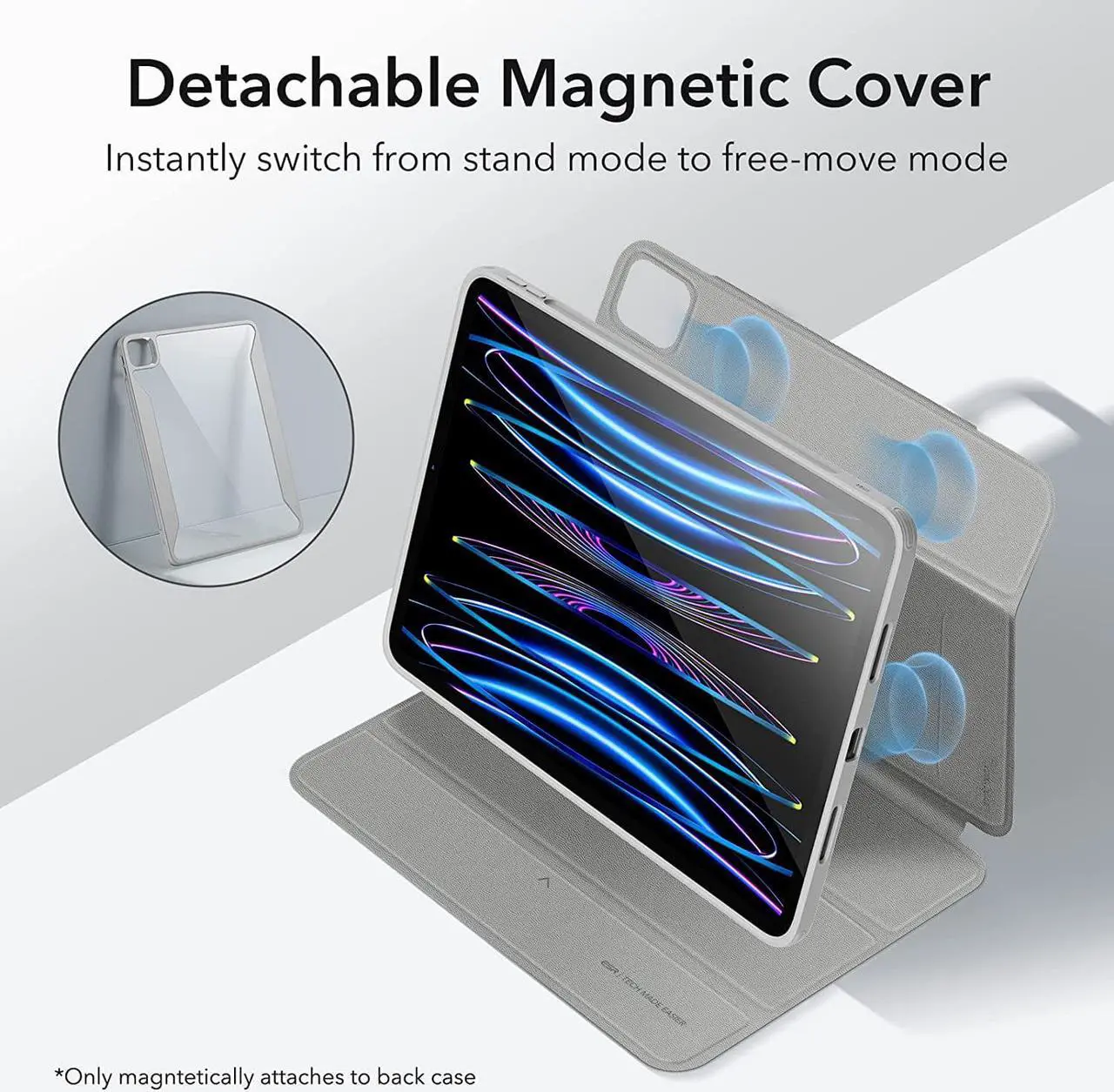 Alt view image 3 of 7 - ESR for iPad Pro 11 Inch Case (2022/2021), iPad Pro 11 Case 4th/3rd Generation with Pencil Holder, Detachable Magnetic Cover, Vertical Stand, Auto Wake/Sleep, Rebound 360 Series, Grey