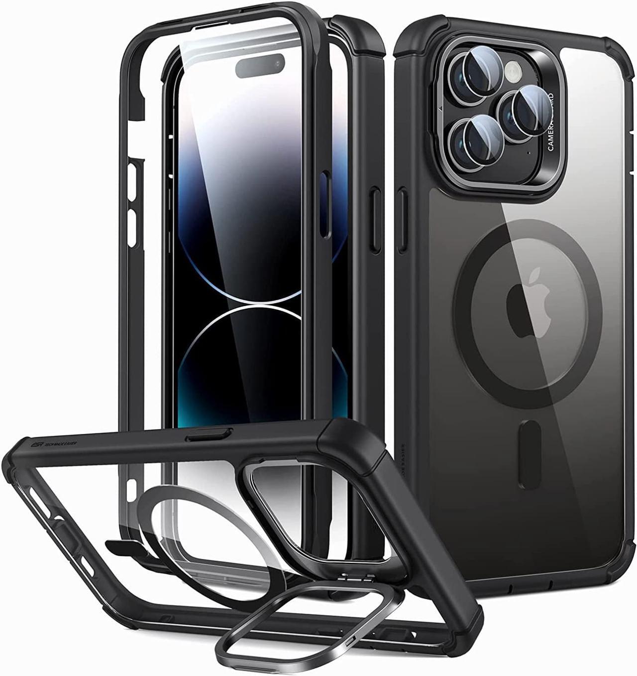 Main image of ESR for iPhone 14 Pro Max Case with Stand, Compatible with MagSafe, Full-Body Military-Grade Drop Proof Case with Built-in 9H+ Tempered Glass Screen Protector, Armor Series, Clear Black