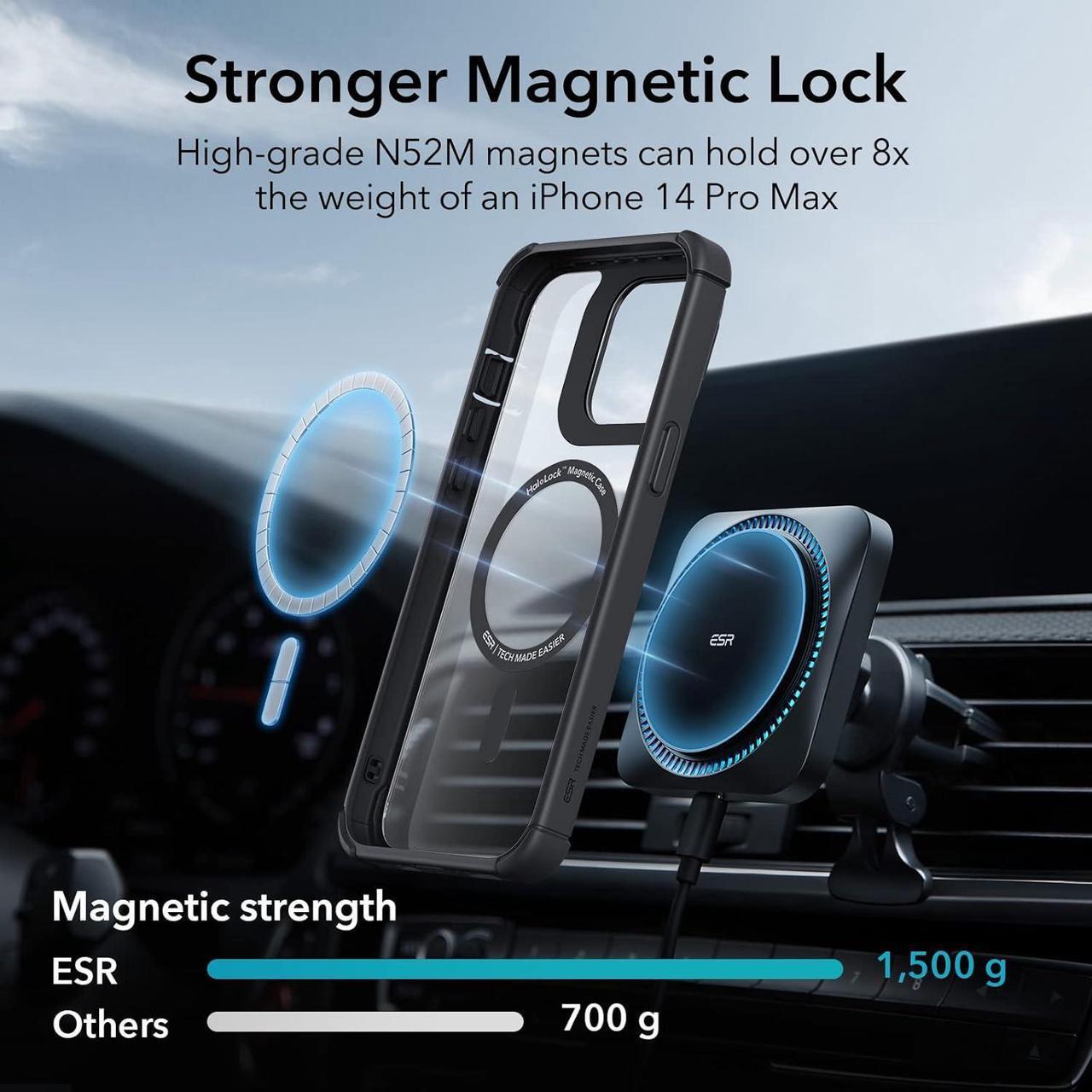 Alt view image 6 of 7 - ESR for iPhone 14 Pro Max Case with Stand, Compatible with MagSafe, Full-Body Military-Grade Drop Proof Case with Built-in 9H+ Tempered Glass Screen Protector, Armor Series, Clear Black