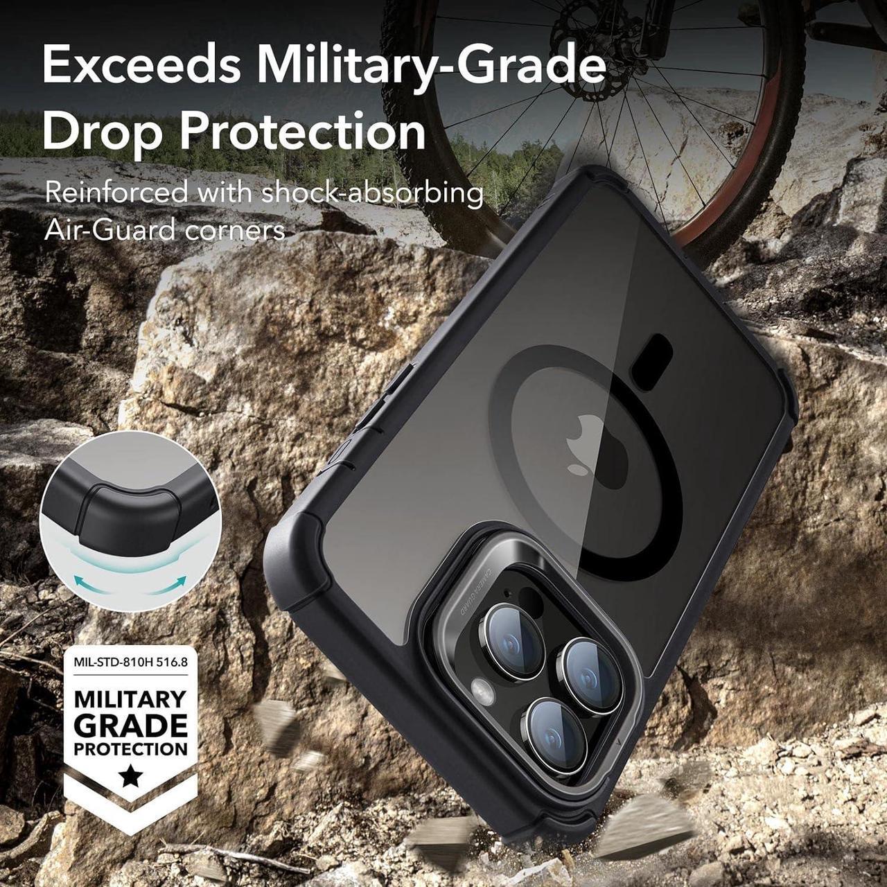 Alt view image 4 of 7 - ESR for iPhone 14 Pro Max Case with Stand, Compatible with MagSafe, Full-Body Military-Grade Drop Proof Case with Built-in 9H+ Tempered Glass Screen Protector, Armor Series, Clear Black