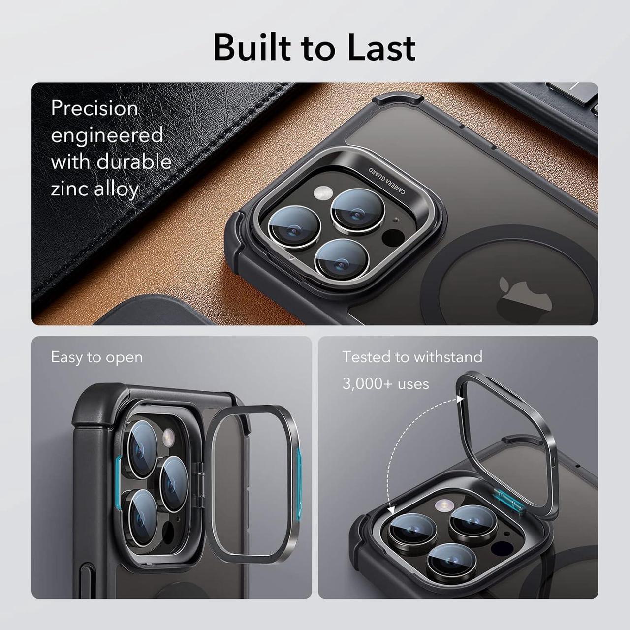 Alt view image 7 of 7 - ESR for iPhone 14 Pro Max Case with Stand, Compatible with MagSafe, Full-Body Military-Grade Drop Proof Case with Built-in 9H+ Tempered Glass Screen Protector, Armor Series, Clear Black