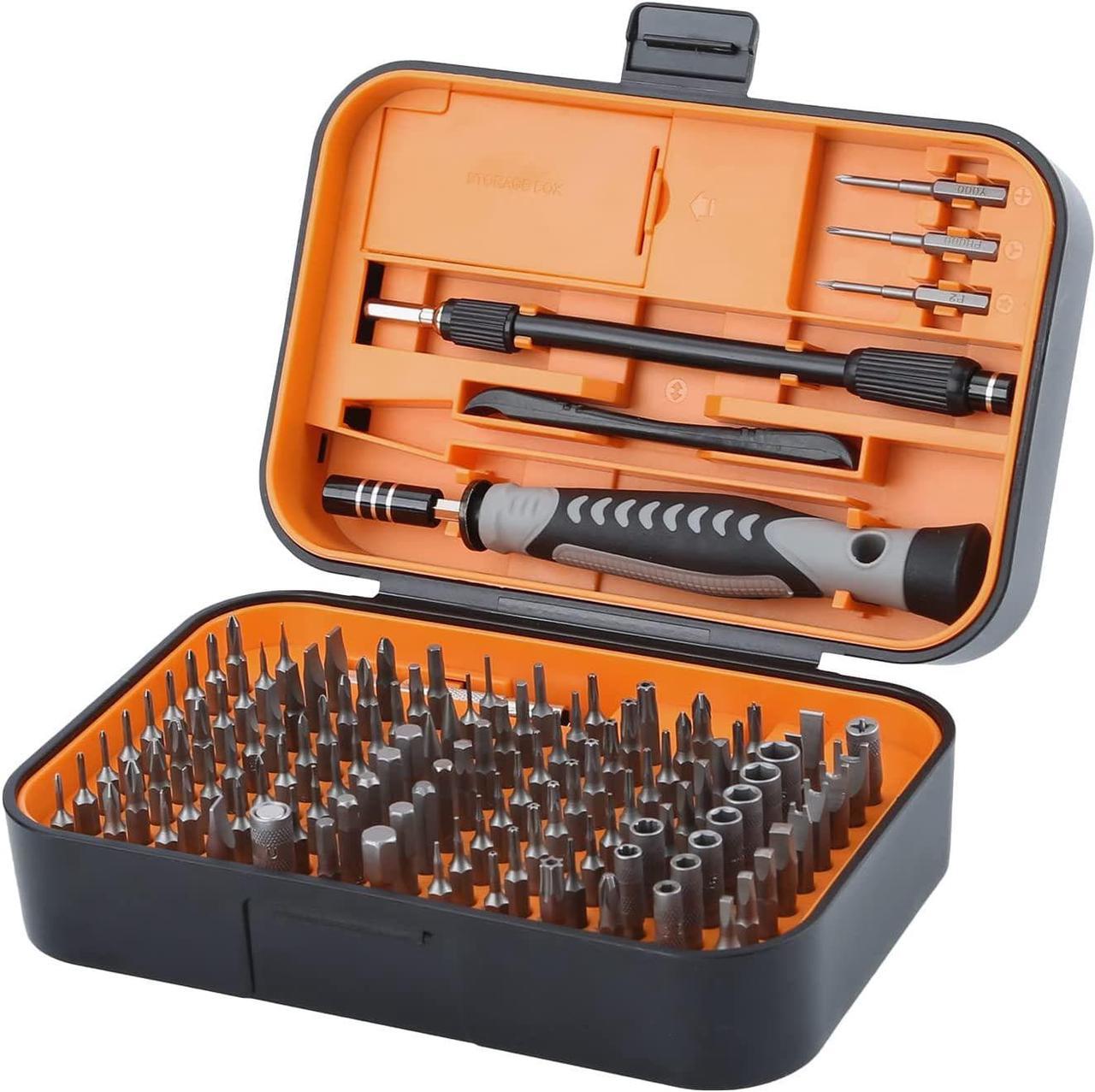 Small Screwdriver Set with 120 Bits, Kingsdun 130 in 1 Precision Magnetic Screwdriver Bit Set with Tweezer, Flat, Phillips, Pentalobe, Torx Star Screwdriver for Computer, Xbox, Phone, PC Laptop