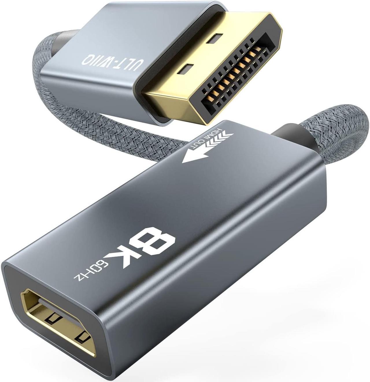 8K@60Hz DisplayPort to HDMI Adapter, Uni-Directional DP 1.4a to HDMI 2.1 Converter Cable, Support 8K, 4K@120Hz, 2K@240Hz, VRR, HDR, HDCP 2.3, DSC 1.2a for HP, ASUS, DELL, GPU, AMD, NVIDIA