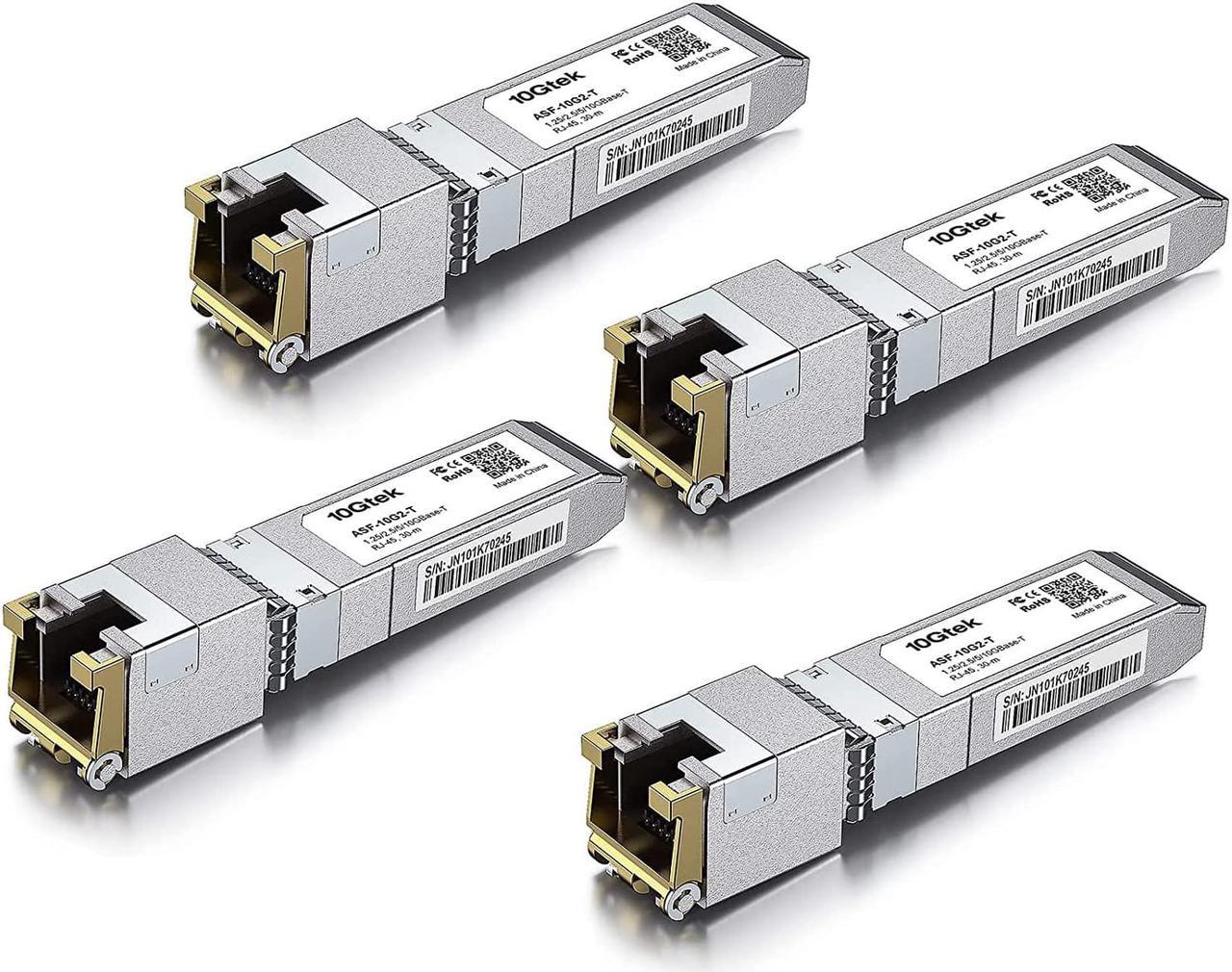 1.25/2.5/5/10G-T SFP+ to RJ45 CAT.6a Copper Transceiver, Auto-Negotiation SFP+ Ethernet Module, up to 30-Meter, for  SFP-10G-T-S, Ubiquiti UniFi UF-RJ45-10G, Netgear AXM765 and More, Pack of 4