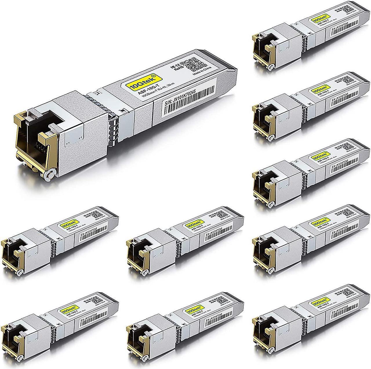 10GBase-T SFP+ to RJ-45 Transceiver, 10Gbe SFP+ Copper Ethernet CAT.6a Module, up to 30-Meter, for  SFP-10G-T-S, Meraki, Ubiquiti UniFi UF-RJ45-10G, Fortinet, Netgear AXM765 and More, Pack of 10