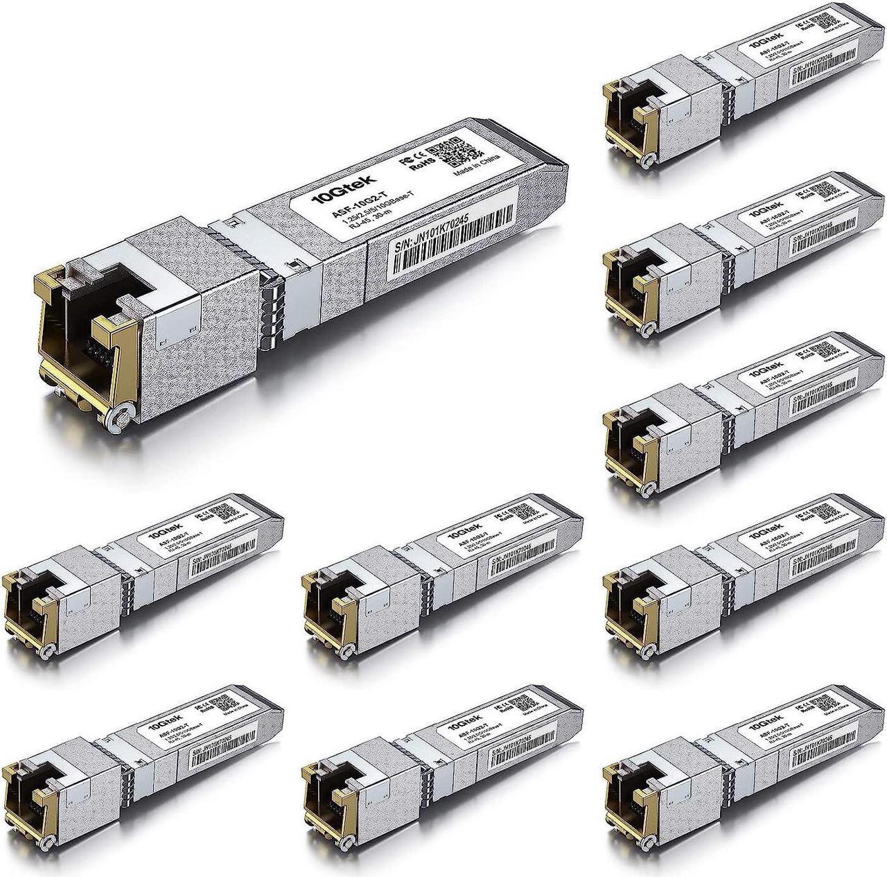 1.25/2.5/5/10G-T SFP+ to RJ45 CAT.6a Copper Transceiver, Auto-Negotiation SFP+ Ethernet Module, up to 30-Meter, for  SFP-10G-T-S, Ubiquiti UniFi UF-RJ45-10G, Netgear AXM765 and More, Pack of 10