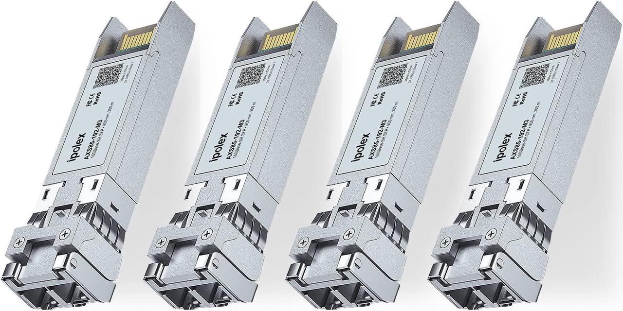 4 Pack 10GBase-SR SFP+ to LC Multimode Transceiver, 10G SR Fiber Module for  SFP-10G-SR, Meraki MA-SFP-10GB-SR, UniFi UF-MM-10G, Mikrotik, Fortinet, Netgear, D-Link, TP-Link (MMF, 850nm, 300m)