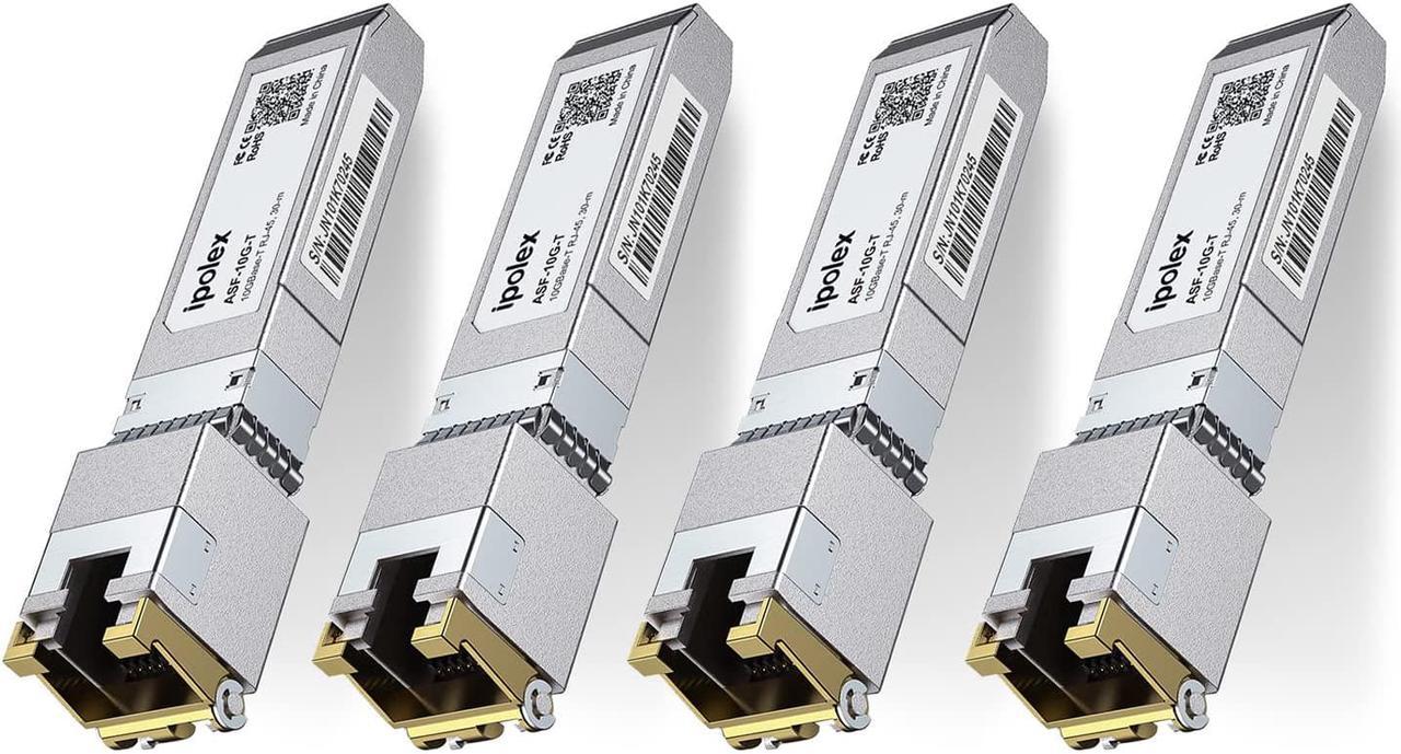 10G SFP+ RJ-45 Copper Transceiver, 10GBase-T RJ45 SFP+ Module for  SFP-10G-T-S, Ubiquiti UniFi UF-RJ45-10G, Mikrotik, Fortinet, Netgear, D-Link, Supermicro, TP-Link (CAT.6a/CAT7, 30m) 4 Pack