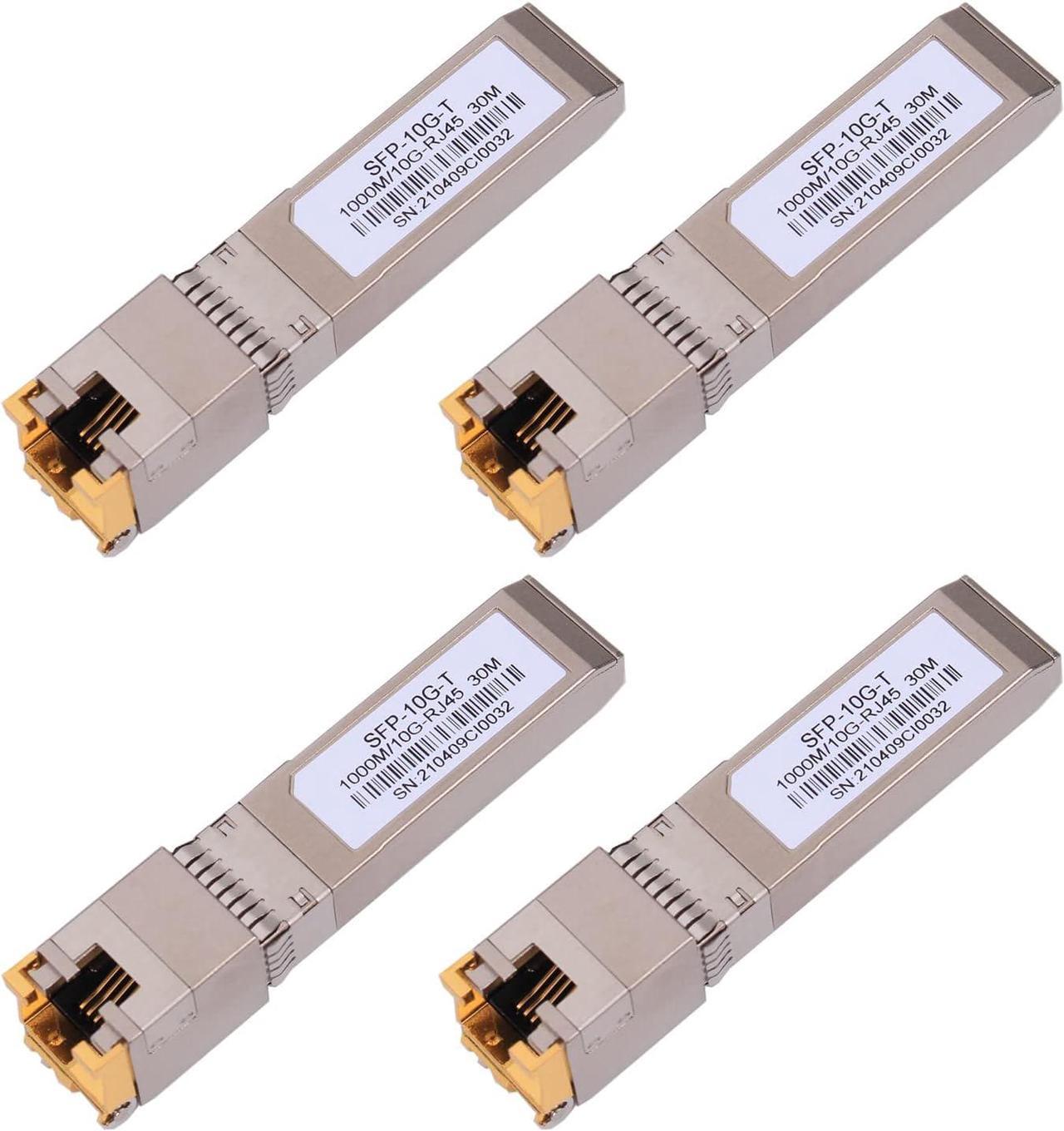 4PACK 10G SFP+ RJ45 Copper Transceiver, 10G T Copper Module 10GBase-T SFP CAT.6a/7 up to 30 Meters Compatible with ,Ubiquiti,Netgear,D-Link,Supermicro,TP-Link,Broadcom Mikrotik,Unifi