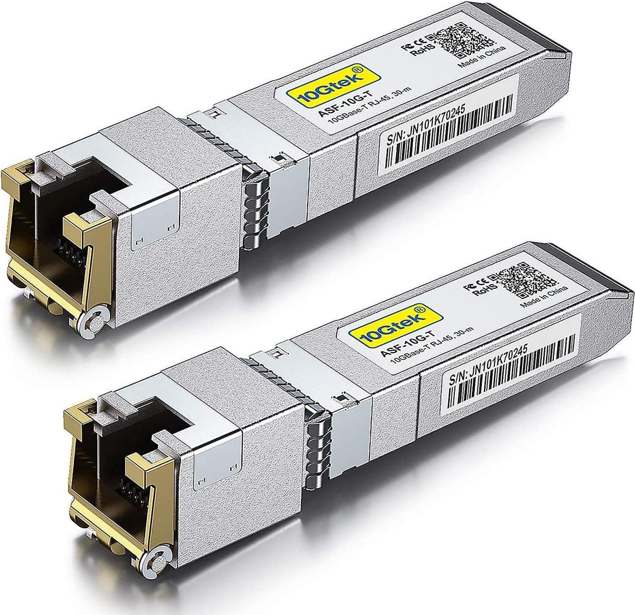 10GBase-T SFP+ Transceiver, 10G T, 10G Copper, RJ-45 SFP+ CAT.6a, up to 30 Meters, Compatible with Intel E10GSFPT, Pack of 2