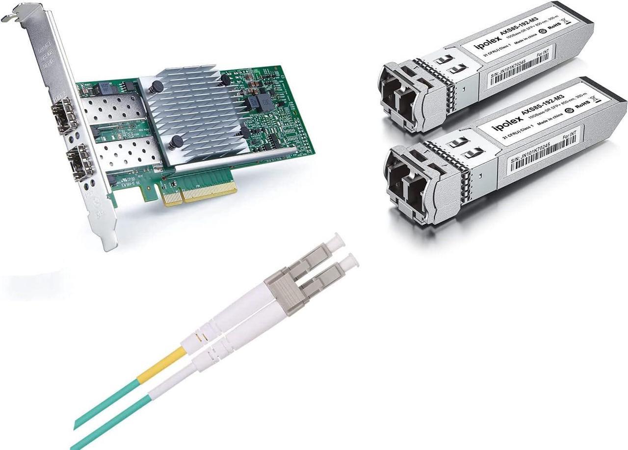 Pack of 2 10GBase-SR Multimode SFP+ LC Transceiver & OM3 LC to LC Fiber Patch Cable & 10Gb SFP+ PCI-E Network Card with Broadcom BCM57810S Controller