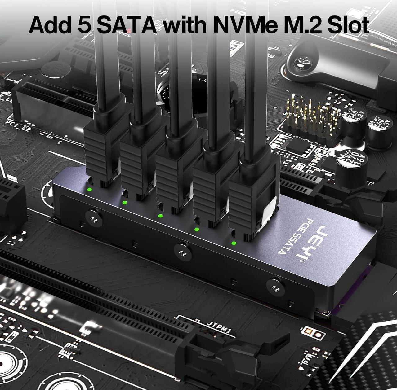 Alt view image 3 of 7 - JEYI NVMe M.2 to 5 Sata Adapter, Internal 5 Port Non-RAID SATA III 6GB/s M.2 NVMe Adapter Card for Desktop PC Support SSD and HDD