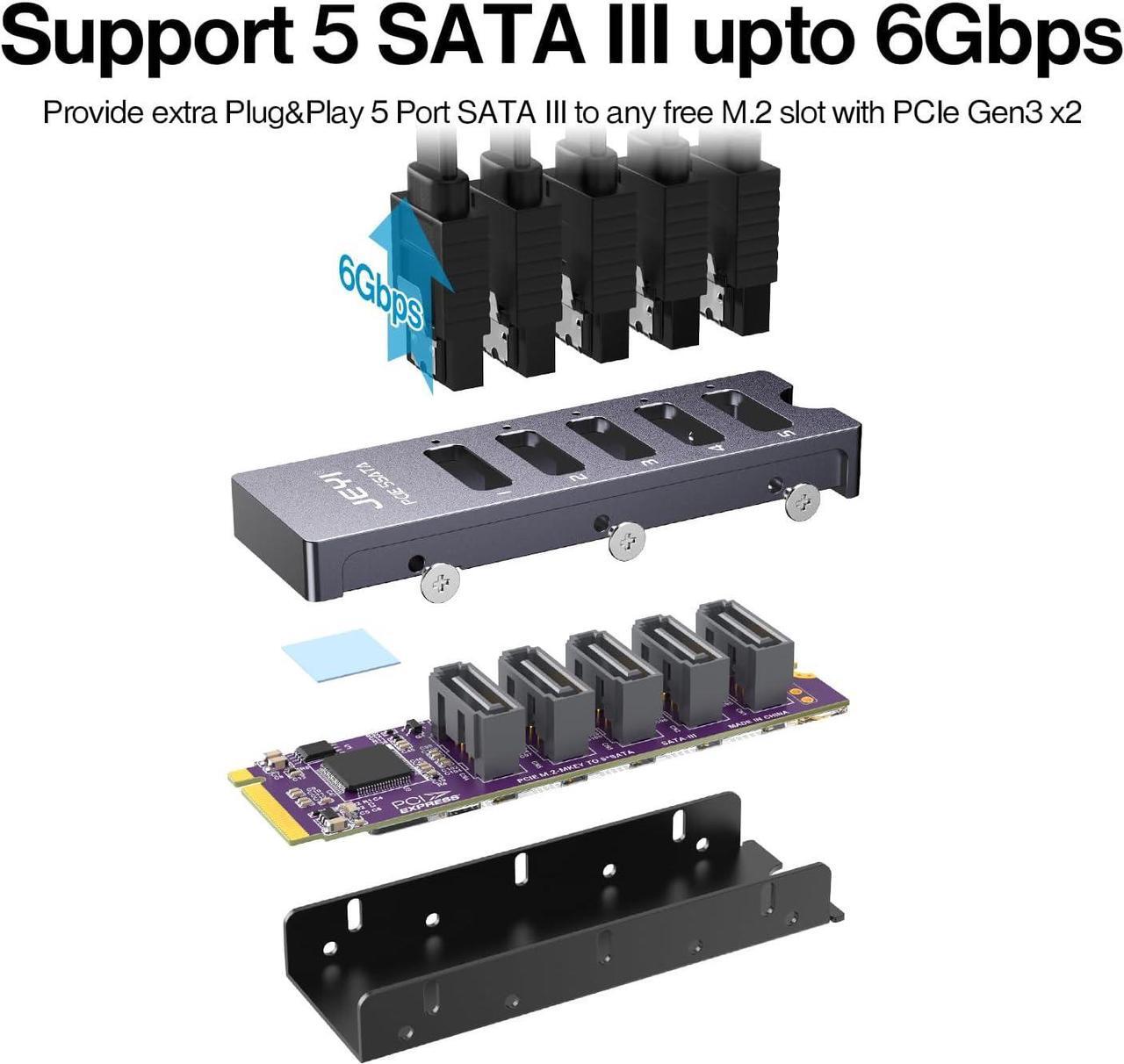 Alt view image 5 of 7 - JEYI NVMe M.2 to 5 Sata Adapter, Internal 5 Port Non-RAID SATA III 6GB/s M.2 NVMe Adapter Card for Desktop PC Support SSD and HDD