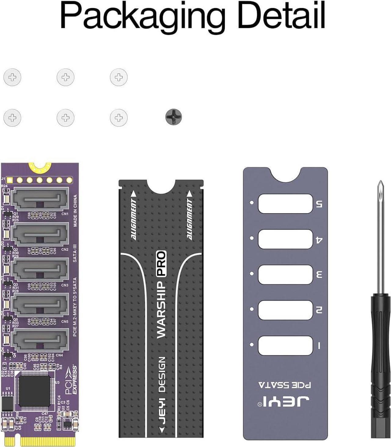 Alt view image 6 of 7 - JEYI NVMe M.2 to 5 Sata Adapter, Internal 5 Port Non-RAID SATA III 6GB/s M.2 NVMe Adapter Card for Desktop PC Support SSD and HDD