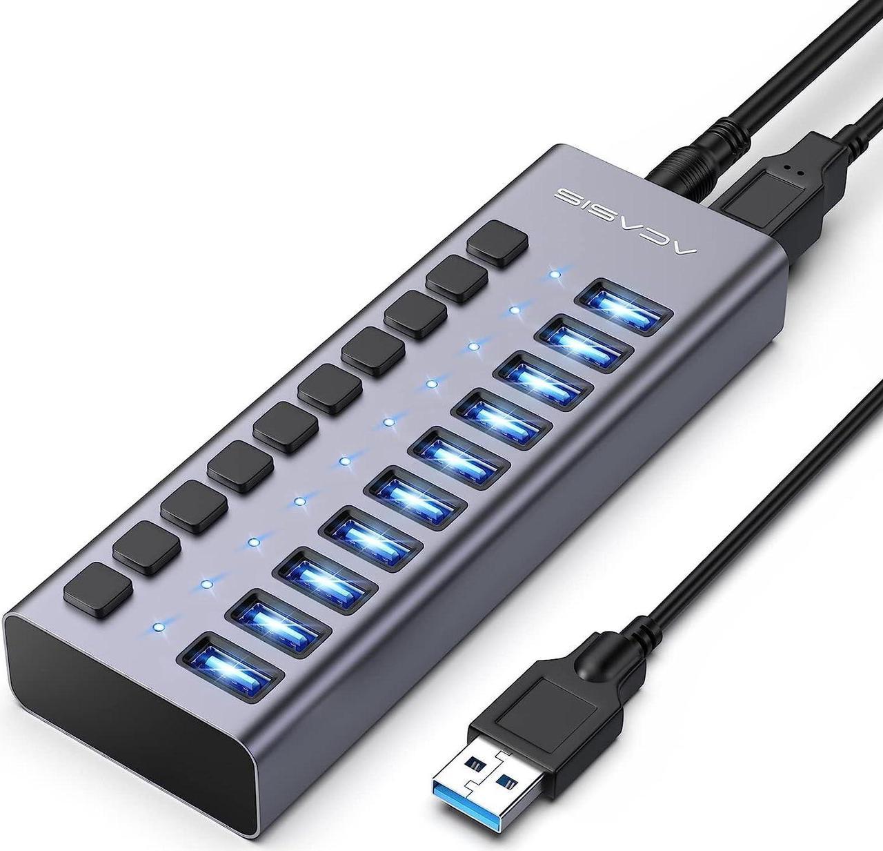 ACASIS Powered USB Hub,10 Ports USB 3.0 Data Hub, Individual On/Off Switches, 12V4A 48W Power Adapter, USB Hub 3.0 Splitter Extension for MacBook, Mac Pro/Mini, iMac, Surface Pro Laptop/PC