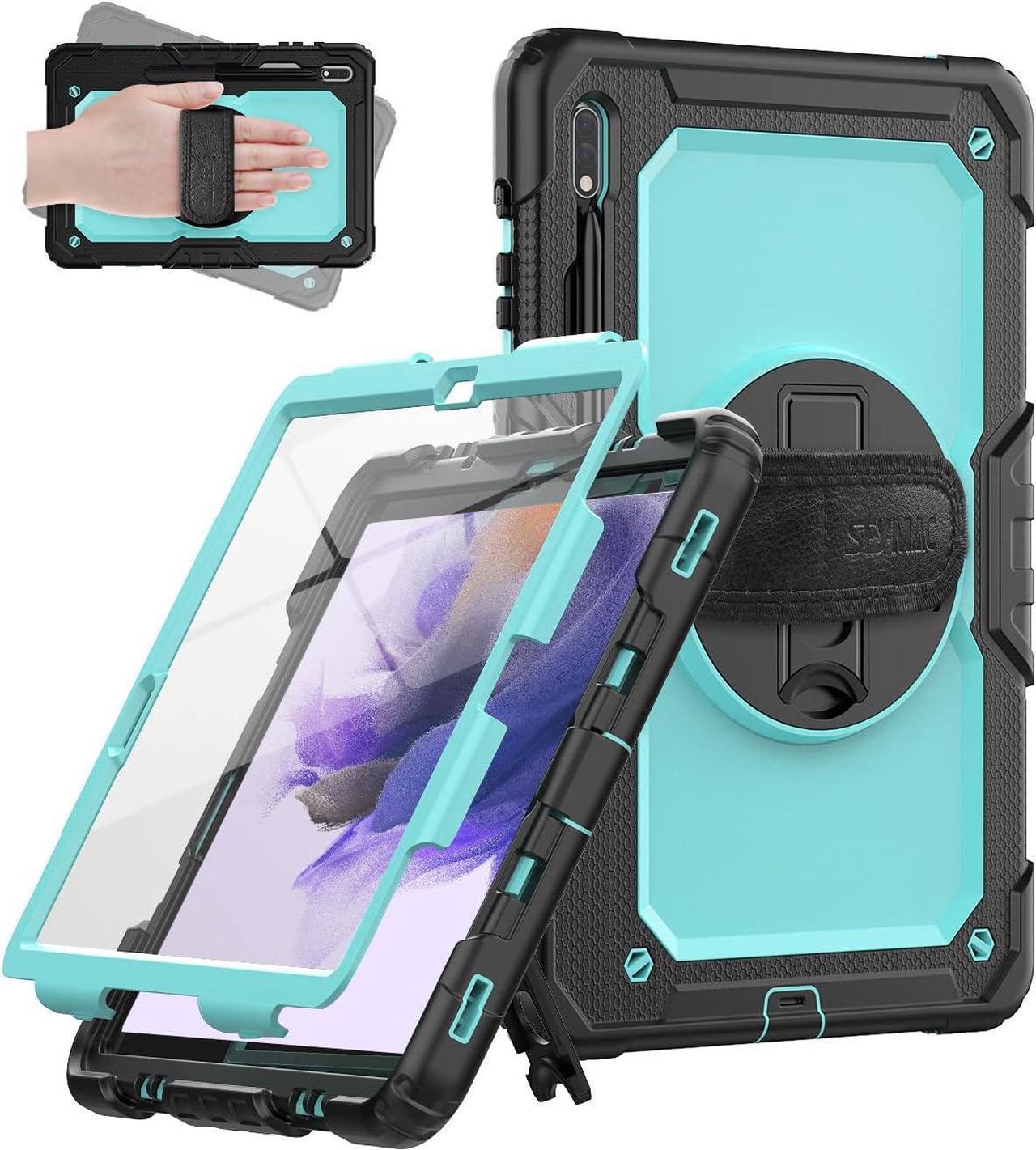 for Samsung Galaxy Tab S7 FE/Tab S8 Plus/ S7 Plus Case 12.4'', Heavy Duty Full-Body Shockproof Protective Case with Screen Protector, 360° Rotating Stand, Hand and Shoulder Strap, Sky Blue