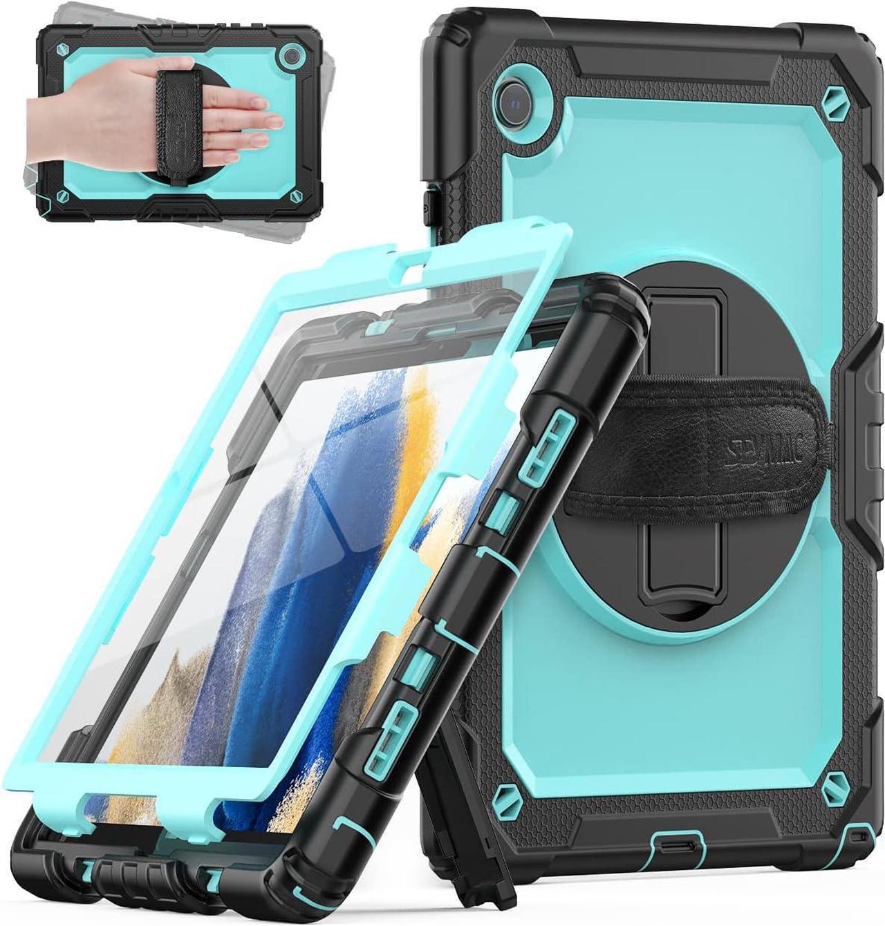 for Samsung Galaxy Tab A8 Case 10.5 Inch for Kids (SM-X200/ X205/ X207), Sturdy Full-Body Shockproof Protective Case with Screen Protector, Rotating Stand, Hand and Shoulder Strap, Sky Blue