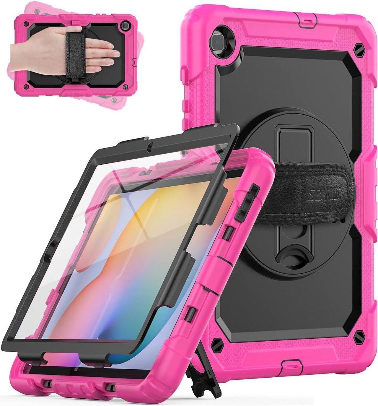 Kids Case for Samsung Galaxy Tab S6 Lite 10.4 Inch (SM-P610/P615/P613), Sturdy Heavy Duty Full-Body Shockproof Protective Case with Screen Protector, Rotating Stand, Hand/Shoulder Strap, Pink