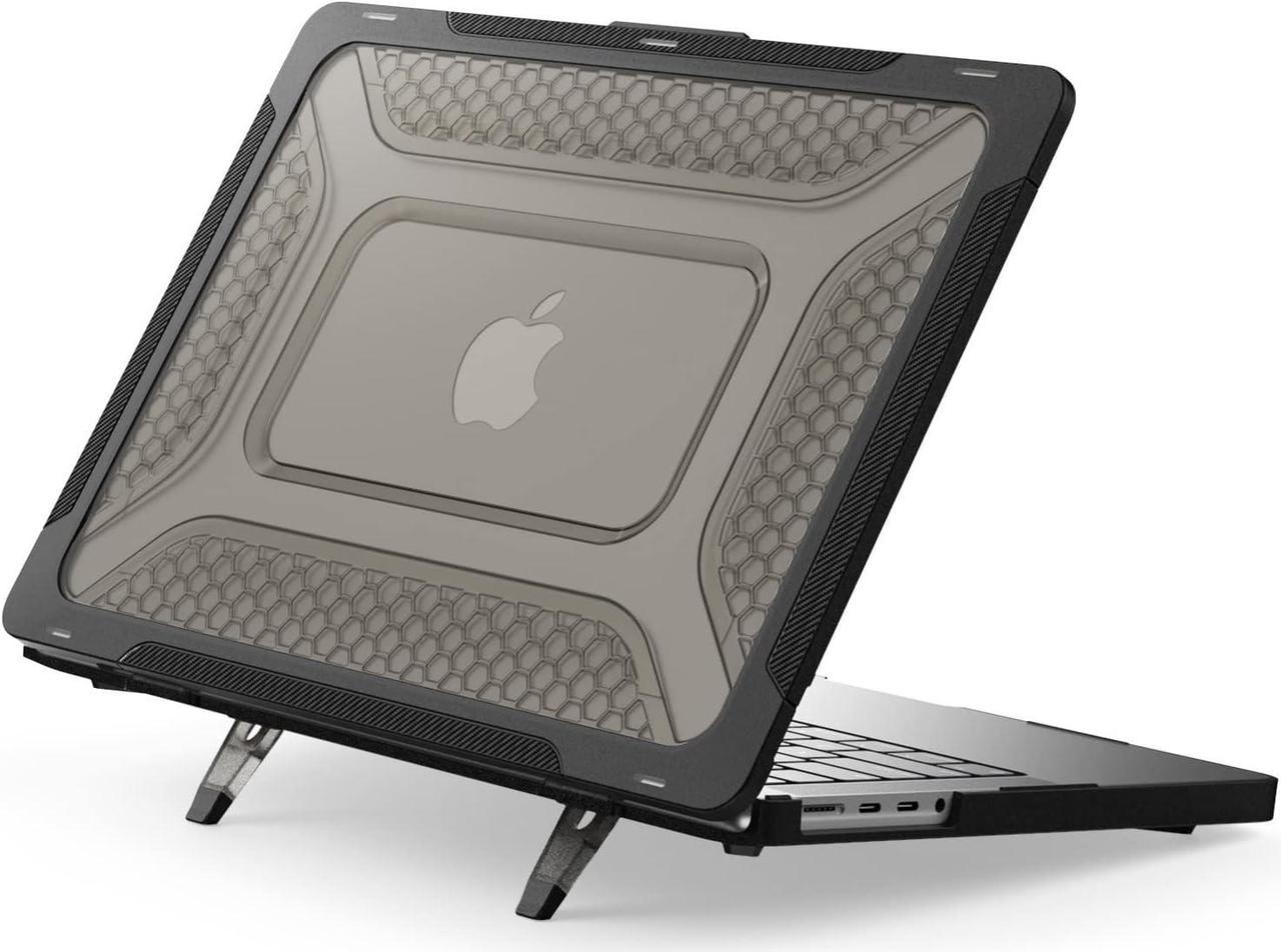 Case for MacBook Pro 14 Inch Case 2023 2022 2021 Release M2 A2779 A2442 M1 Pro/Max Chip, Shock Resistant Hard Shell Case with Foldable Kickstand & Mouse Pad/Storage Bag, Black