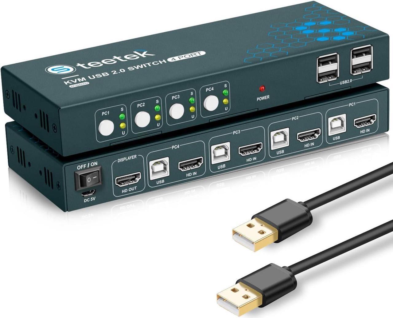 Steetek HDMI KVM Switch Dual Monitor, 4K@60Hz KVM Switch 2 Port, USB 2.0 KVM Switches, 2 Monitor 2 Computer KVM Switch, HDMI 2.0, HDCP 2.2, Button Switch & Hotkey Switching