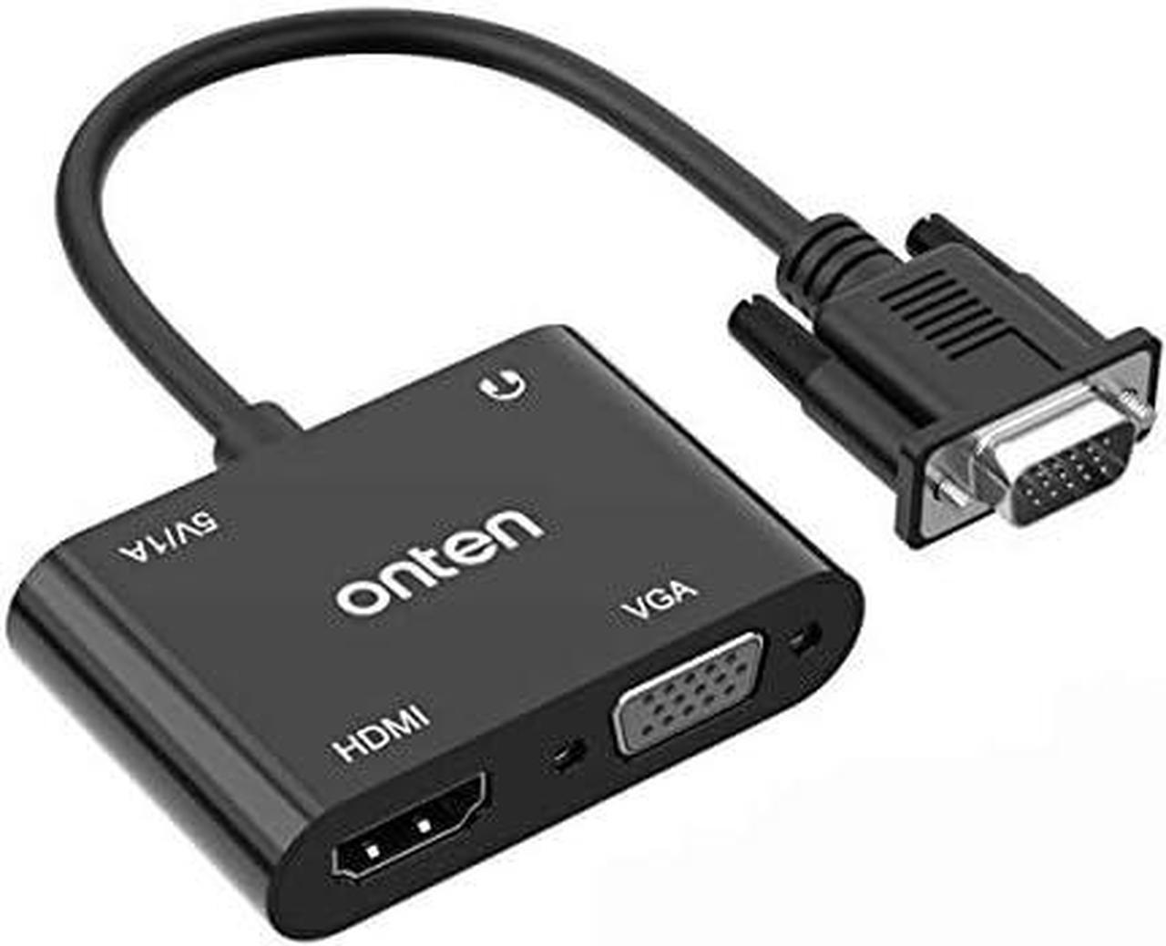 ONTEN VGA Splitter 1 VGA in HDMI VGA 2 Out , VGA to HDMI VGA Adapter for Computer, Desktop, Laptop, PC, Monitor, Projector\u2026Work Need Power