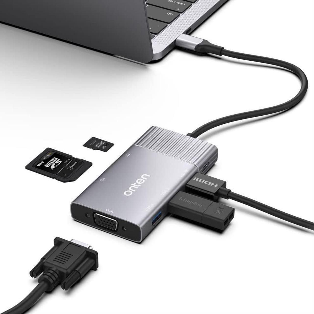 USB C Docking Station.USB C HUB with 2*USB3.0 4KHDMI VGA SD/TF Card Reader and PD Power Supply