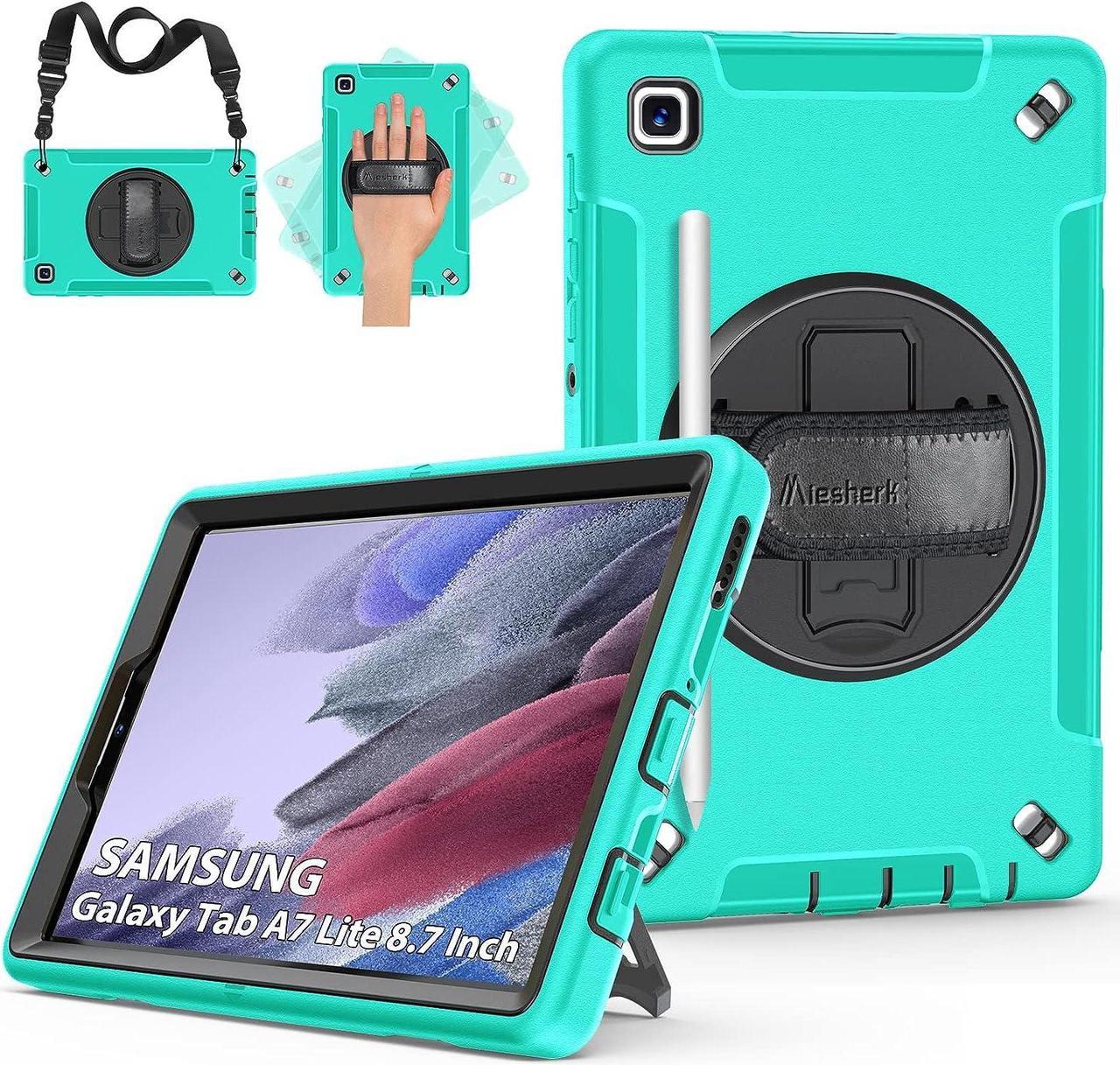 Case for Galaxy Tab A7 Lite, Military Grade Heavy Duty Shockproof Case with Hand/Shoulder Strap Rotating Kickstand for Samsung Galaxy Tab A7 Lite 8.7 Inch 2021, Jade Green