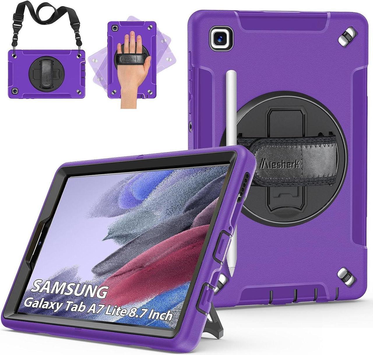 Case for Galaxy Tab A7 Lite, Military Grade Heavy Duty Shockproof Case with Hand/Shoulder Strap Rotating Kickstand for Samsung Galaxy Tab A7 Lite 8.7 Inch 2021, Purple