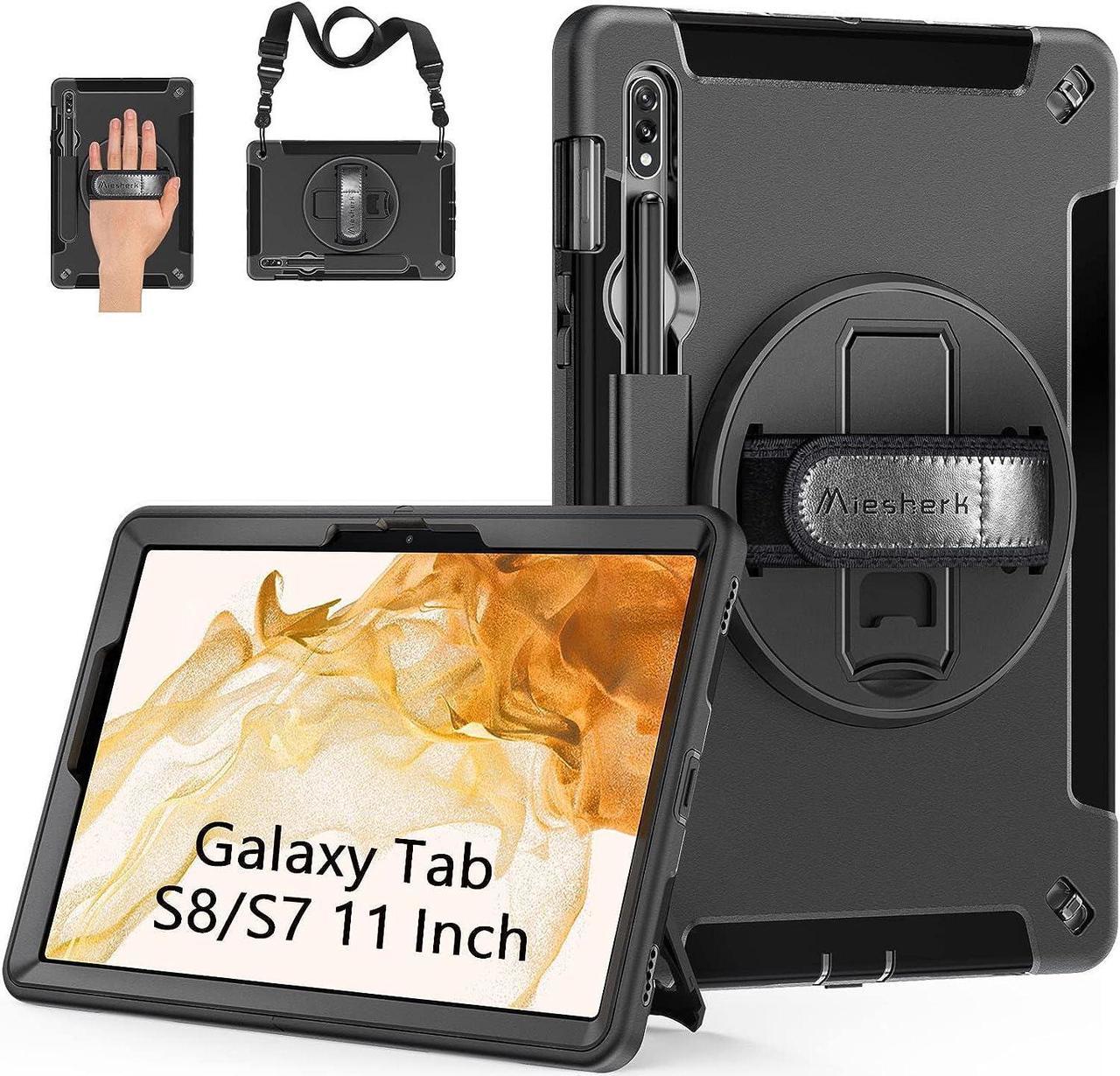 Case for Samsung Galaxy Tab S7/S8, Military Grade Heavy Duty Shockproof Case for Galaxy Tablet S8 11 inch with Hand/Shoulder Strap-S-Pen Holder-Tab S8 11" SM -X700/X706/T870/T875/T878, Black