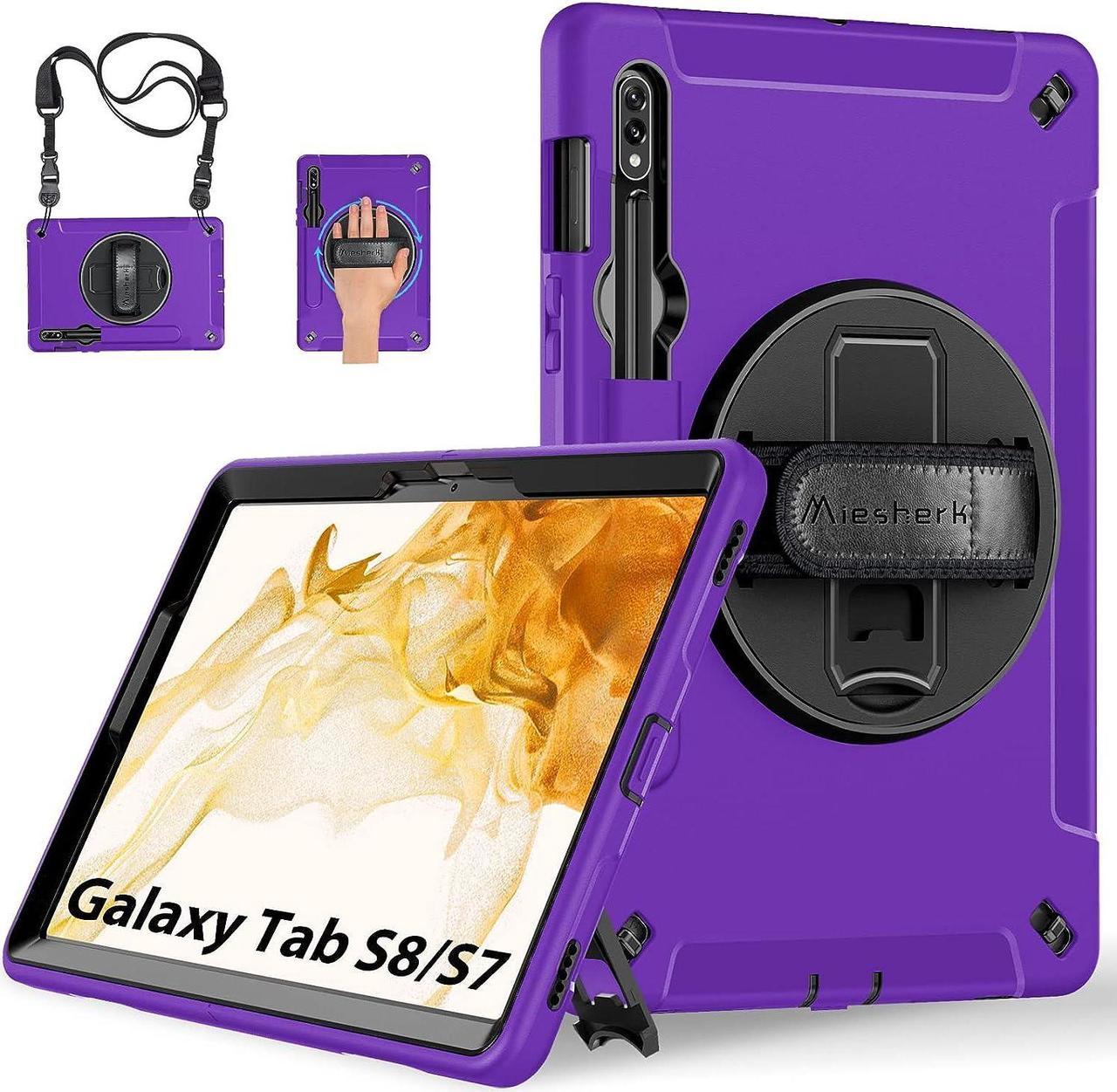 Case for Galaxy Tab S8 2022: Heavy Duty Shockproof Rugged Protective Cover with S-Pen Holder - Kickstand - Hand/Shoulder Strap for Tab S8 11" SM -X700/X706/T870/T875/T878, Purple