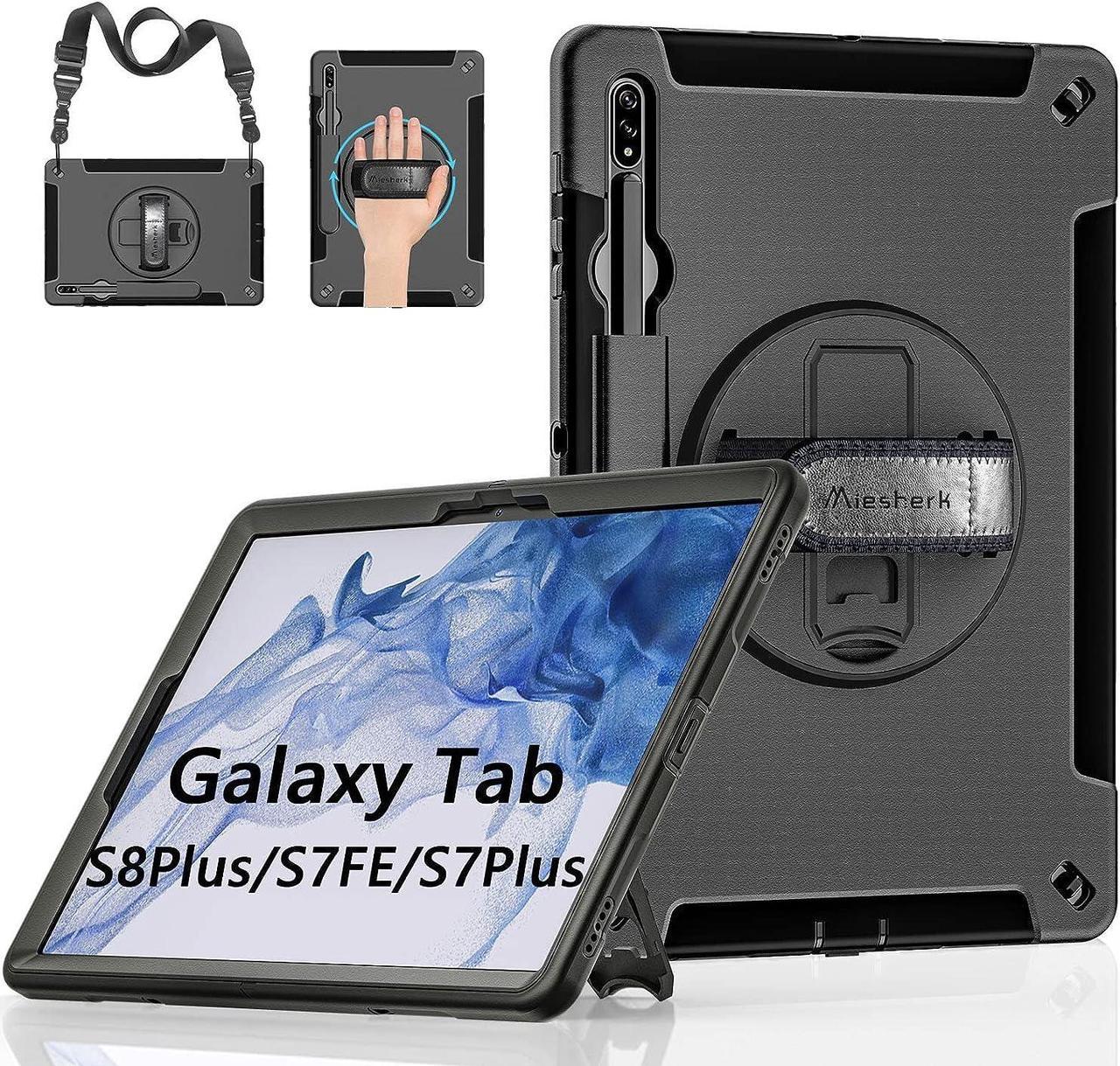 Case for Galaxy Tab S7 FE/S8 Plus/S7 Plus, Military Grade Shockproof Case with Hand/Shoulder Strap-S Pen Holder-Rotating Kickstand for Samsung Galaxy Tab S7 FE/S8 Plus/S7 Plus 12.4 Inch