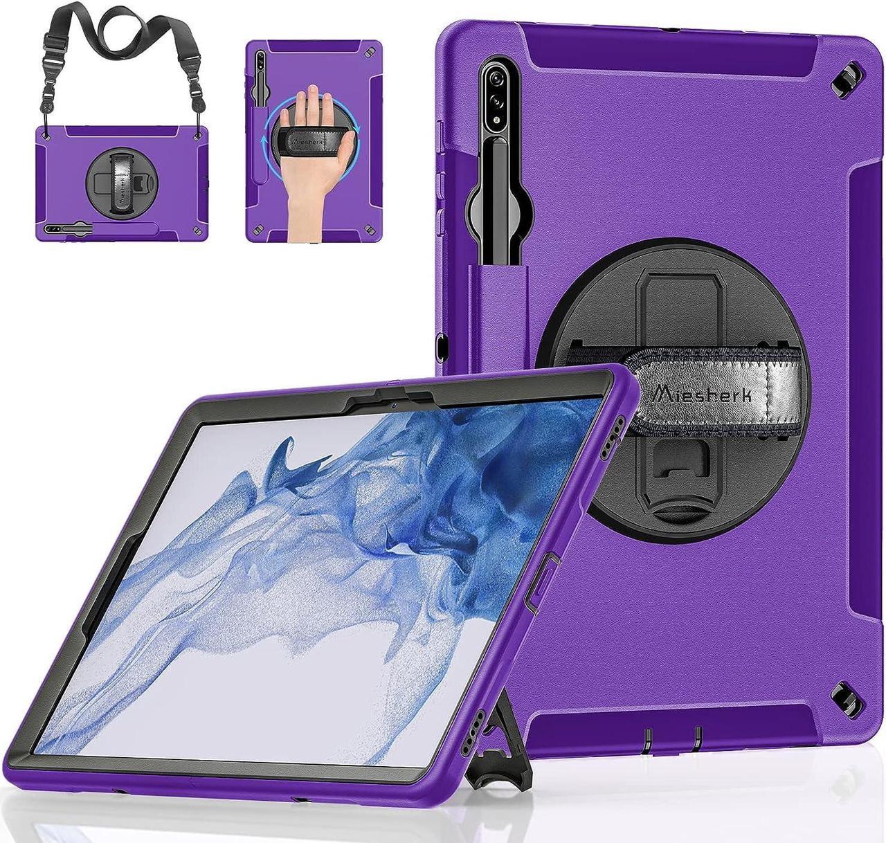 Case for Galaxy Tab S7 FE/S8 Plus/S7 Plus, Rugged Shockproof Case for Samsung Galaxy Tab S7 FE/S8 Plus/S7 Plus 12.4 Inch with Hand/Shoulder Strap-S Pen Holder-Rotating Kickstand,Purple