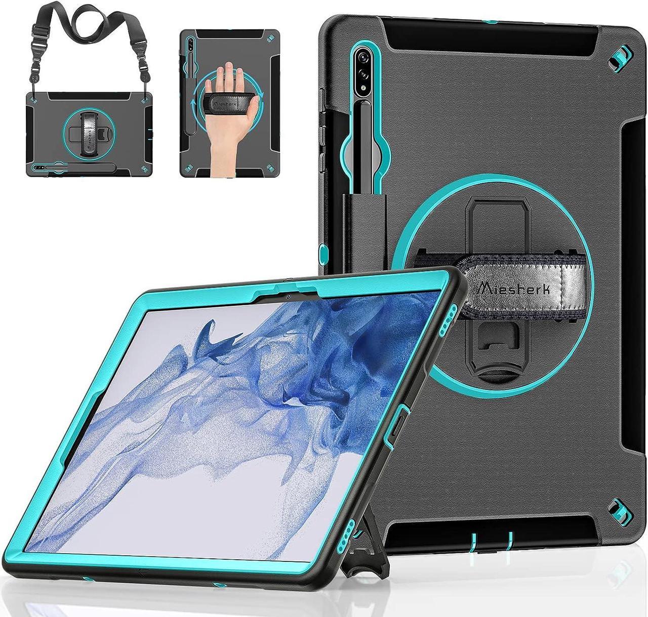 Case for Galaxy Tab S7 FE/S8 Plus/S7 Plus, Rugged Shockproof Case for Samsung Galaxy Tab S7 FE/S8 Plus/S7 Plus 12.4 Inch with Hand/Shoulder Strap-S Pen Holder-Rotating Kickstand, Sky Blue