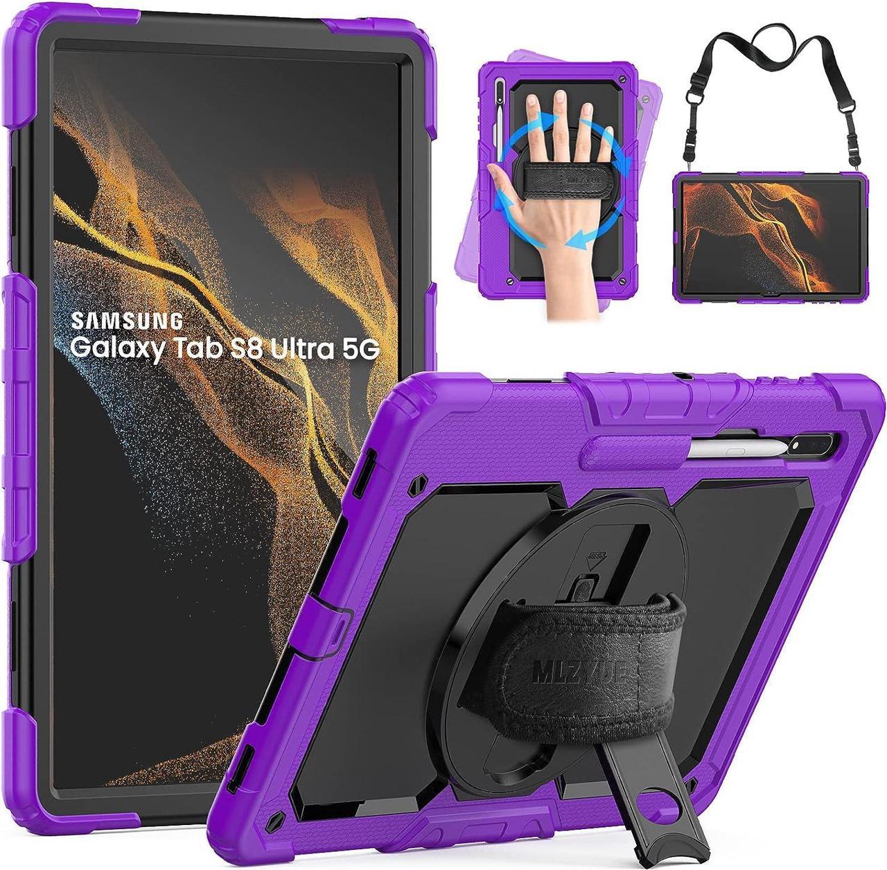 Full Body Protective Case for Samsung Galaxy Tab S8 Ultra 14.6 Inch, 3-Layer Rugged Military Grade Shockproof Case for Tab S8 Ultra with 360° Swivel Handle, S-Pen Holder, Shoulder Strap, Red