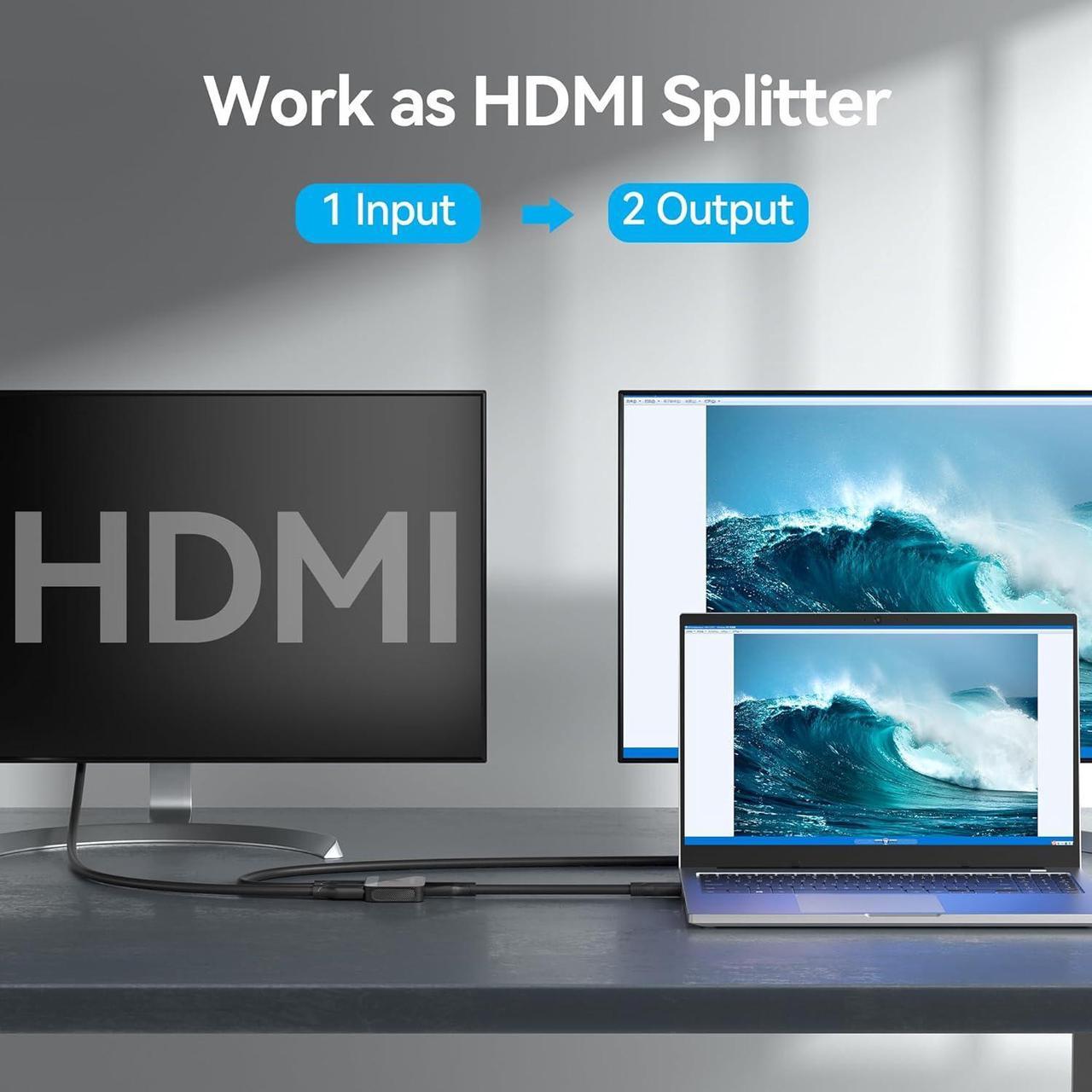 Alt view image 3 of 7 - HDMI Switch 4k@60Hz, VENTION HDMI Switcher 2 in 1 Out Bi-Directional 1 in 2 Out Manual HDMI Switch Supports HDCP 2.2 HDR 3D Compatible with PS5/4 Xbox Blu-Ray Player Fire Stick Roku HDTV Monitor