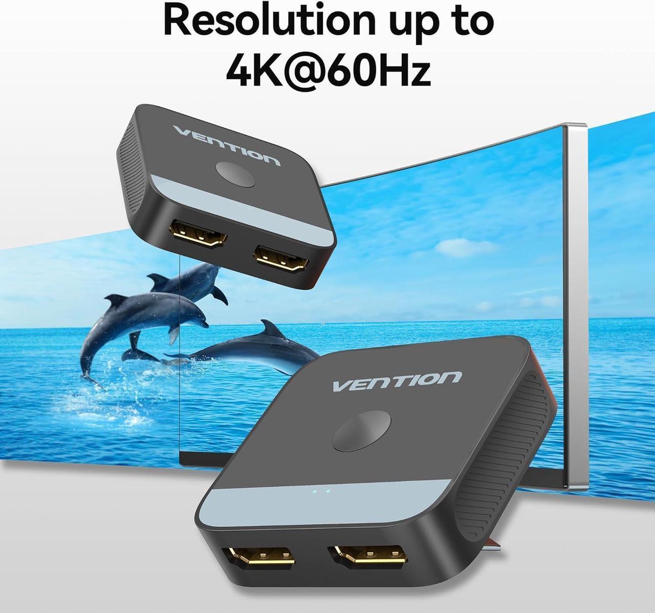 Alt view image 4 of 7 - HDMI Switch 4k@60Hz, VENTION HDMI Switcher 2 in 1 Out Bi-Directional 1 in 2 Out Manual HDMI Switch Supports HDCP 2.2 HDR 3D Compatible with PS5/4 Xbox Blu-Ray Player Fire Stick Roku HDTV Monitor