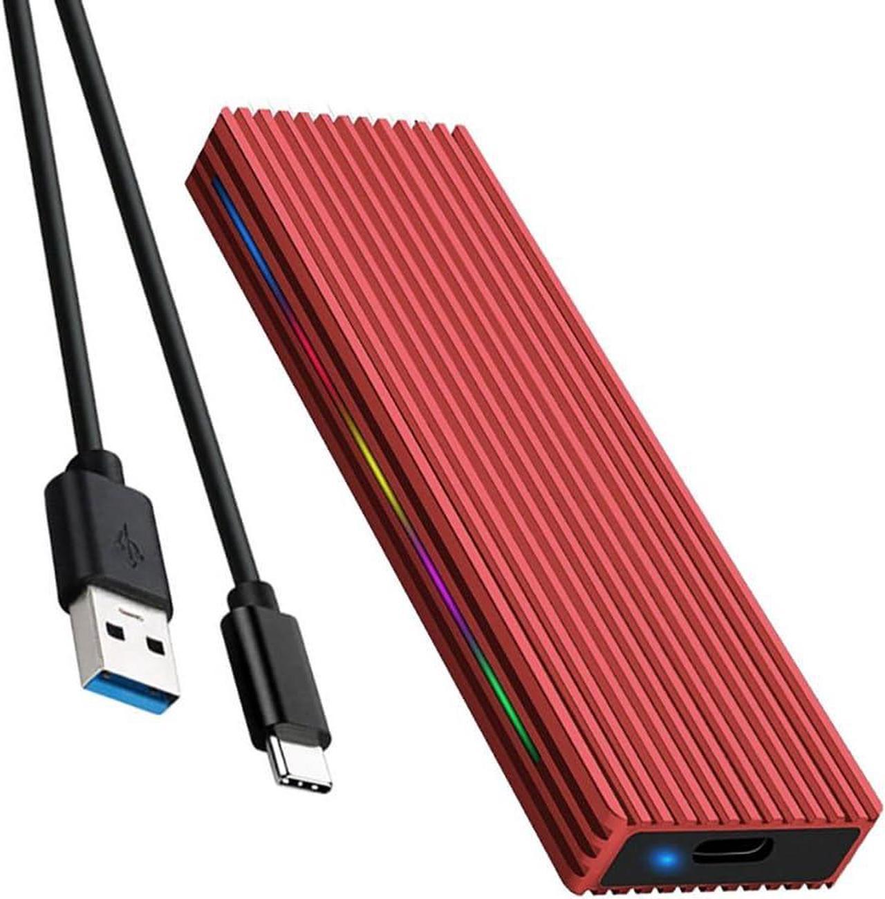 M.2 M Key SSD Enclosure 10Gbps/5Gbps USB3.1 NGFF/NVME Protocol USB-C Mobile Case Aluminum Alloy with RGB Light (NGFF C to A,Red)