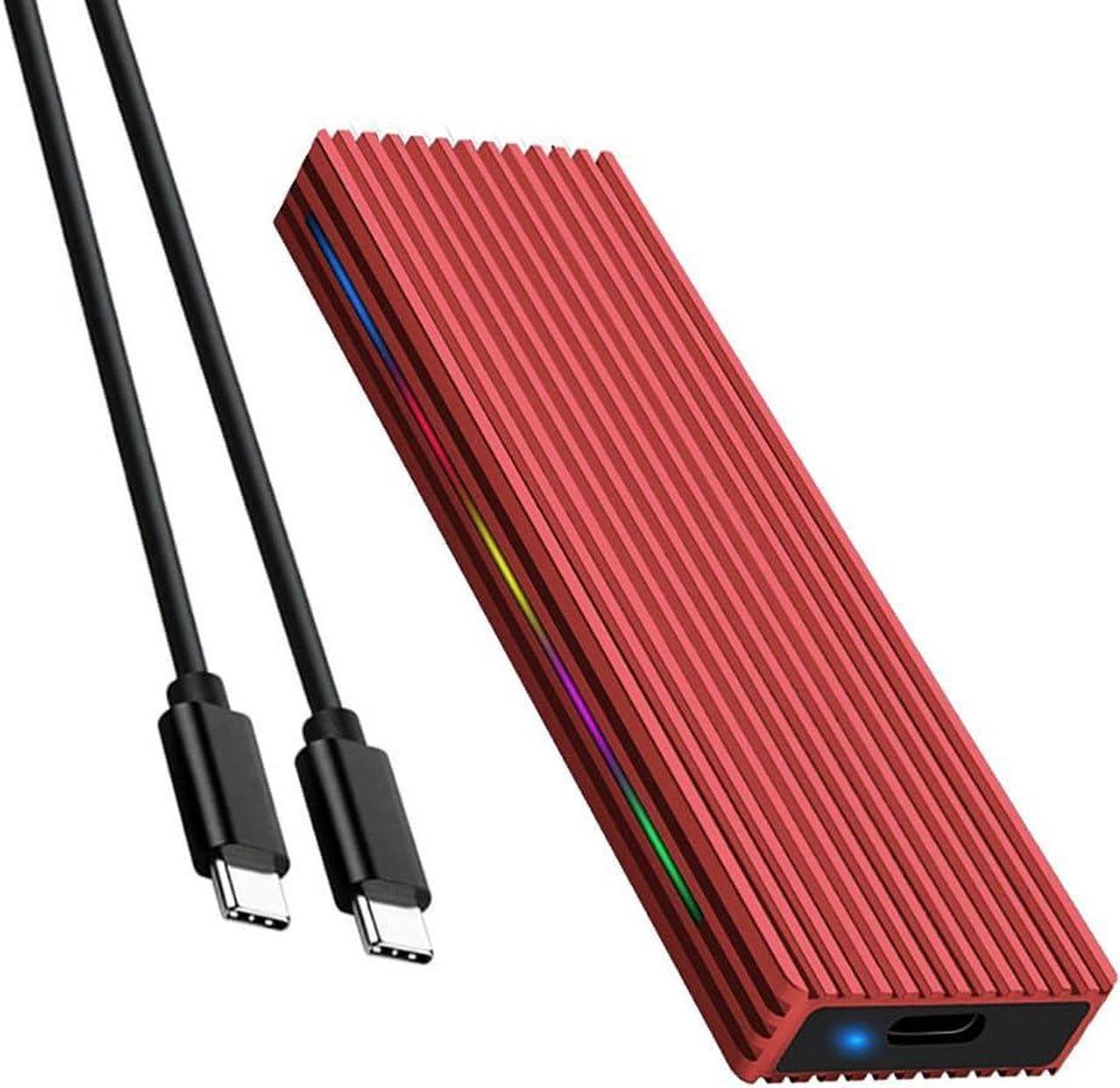 M.2 M Key SSD Enclosure 10Gbps/5Gbps USB3.1 NGFF/NVME Protocol USB-C Mobile Case Aluminum Alloy with RGB Light (NGFF C to C,Red)