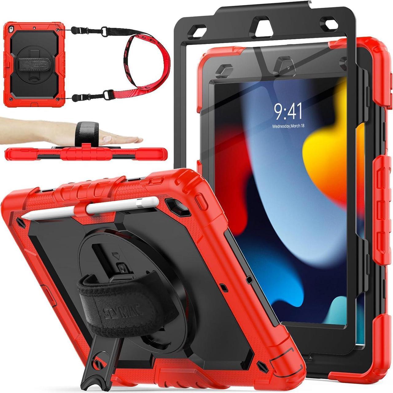 Pad 9th/8th/7th Generation Case, [Full-Body] [Drop-Proof] Case with [Screen Protector] [360 Rotate Stand] Hand Strap [Pen Holder] for Pad 9th/8th/7th Gen 2021/2020/2019(SkyBlue+Black)